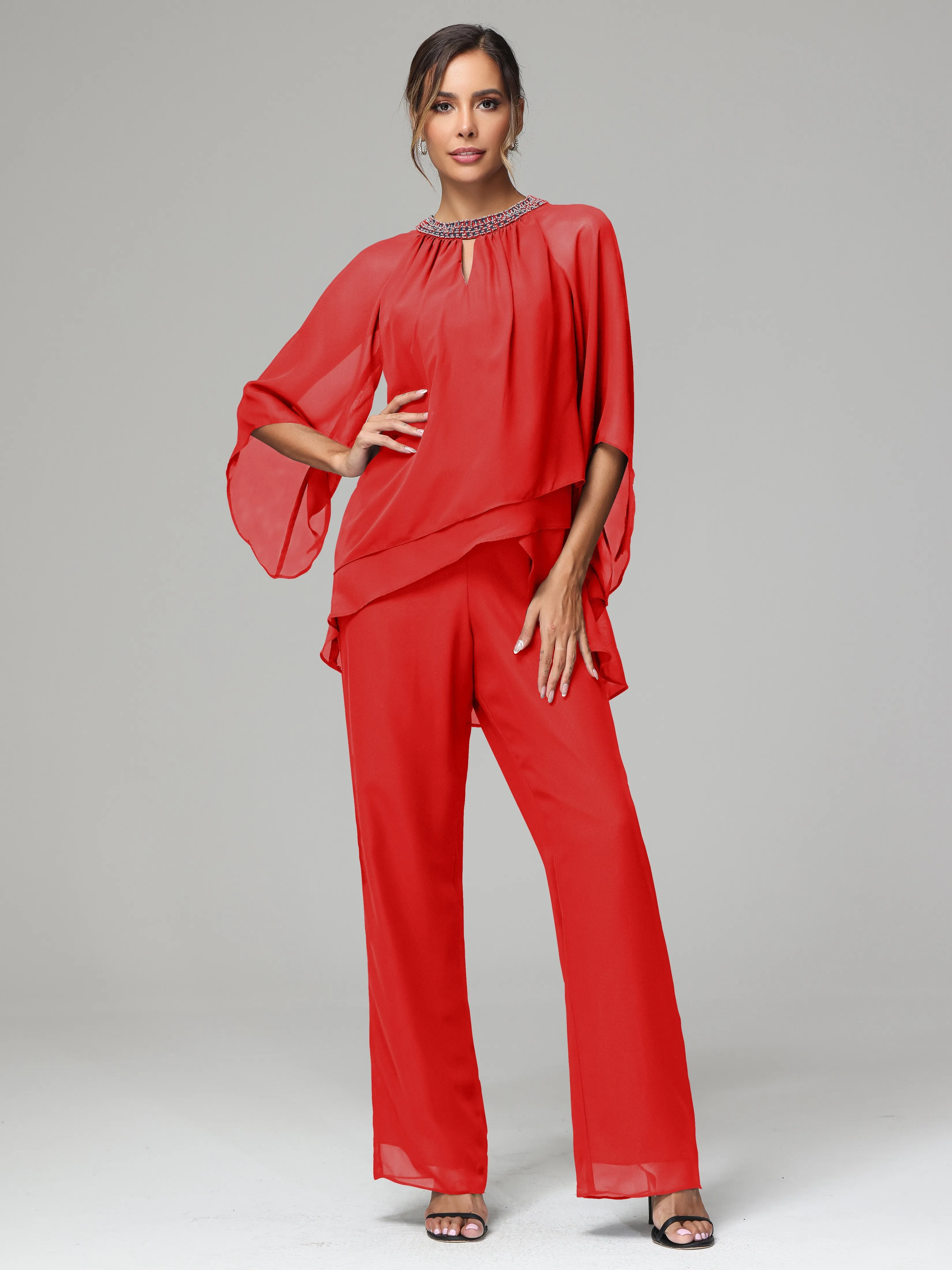 Long Sleeves Chiffon Mother Of The Bride Dress Pants Suits