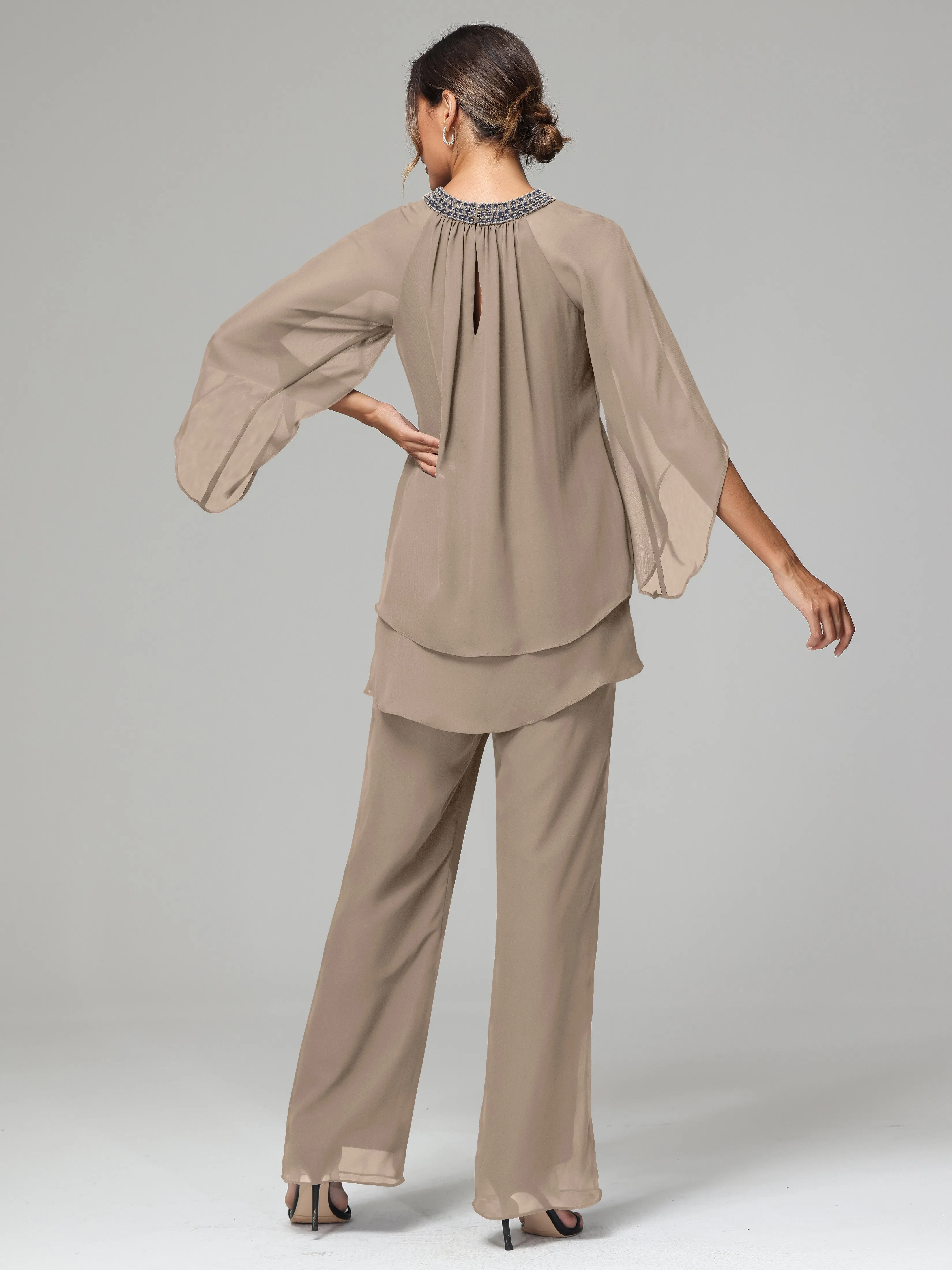 Long Sleeves Chiffon Mother Of The Bride Dress Pants Suits