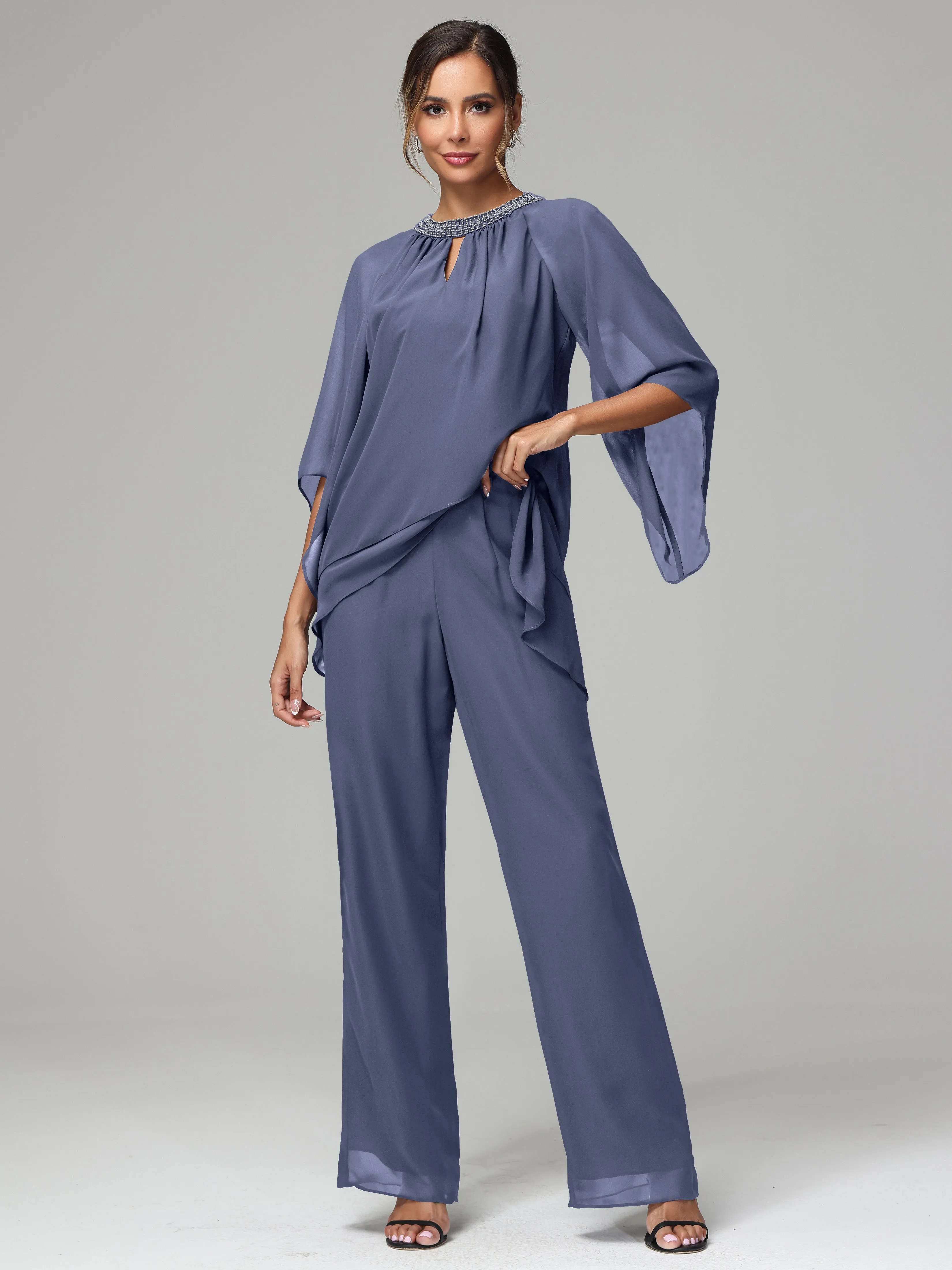 Long Sleeves Chiffon Mother Of The Bride Dress Pants Suits