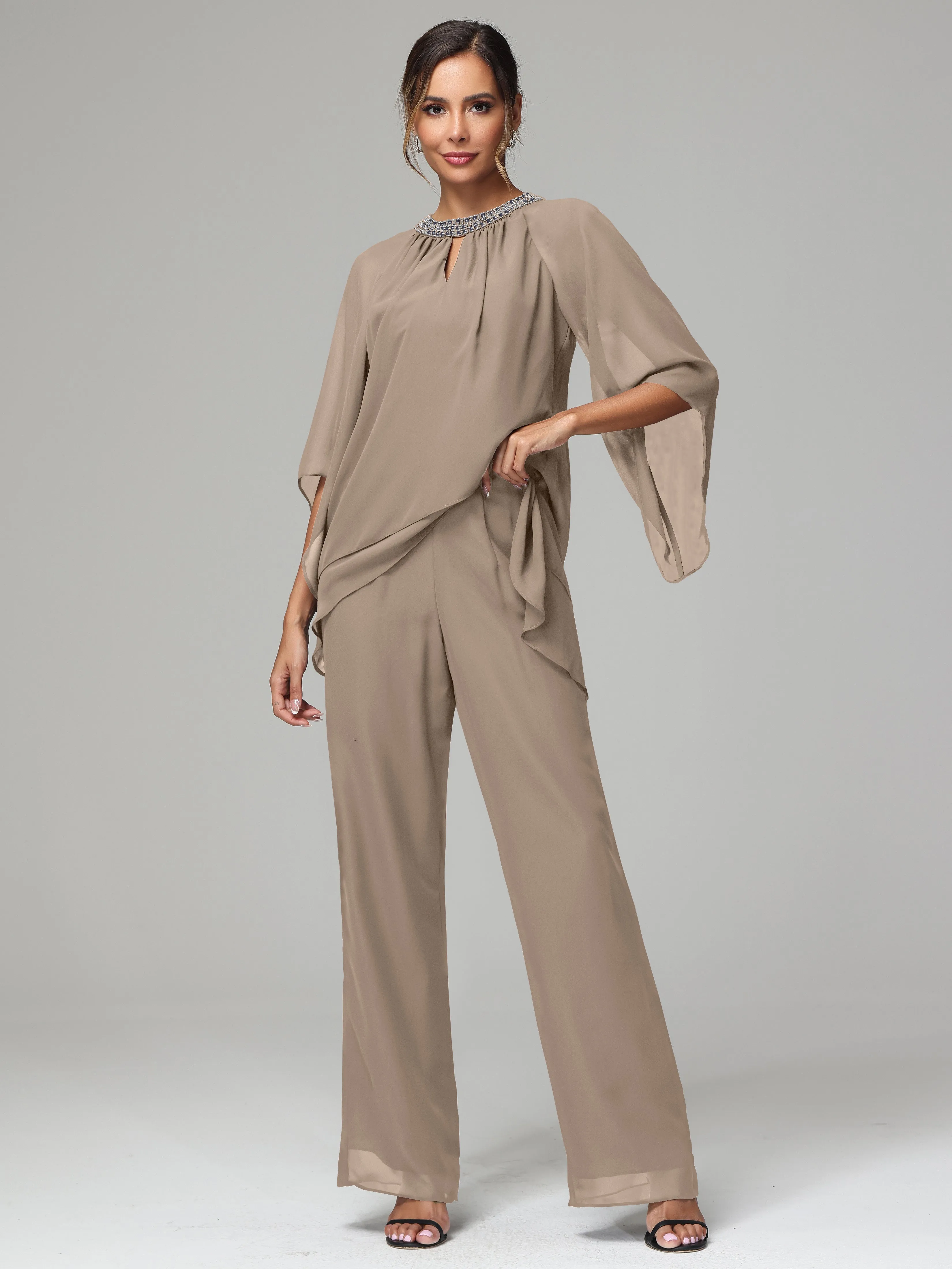 Long Sleeves Chiffon Mother Of The Bride Dress Pants Suits