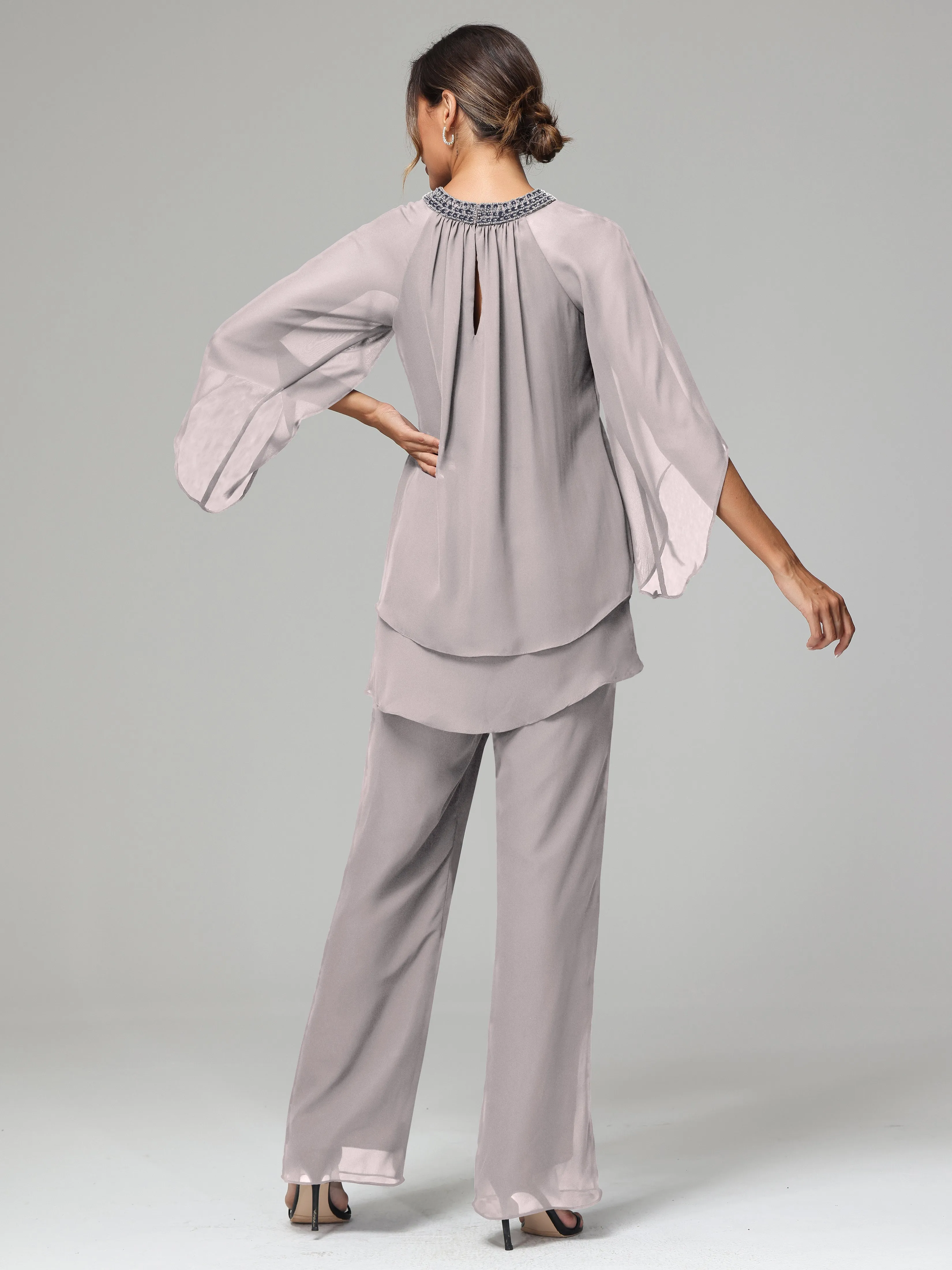 Long Sleeves Chiffon Mother Of The Bride Dress Pants Suits