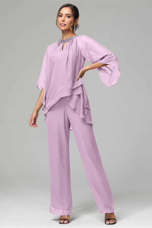 Long Sleeves Chiffon Mother Of The Bride Dress Pants Suits