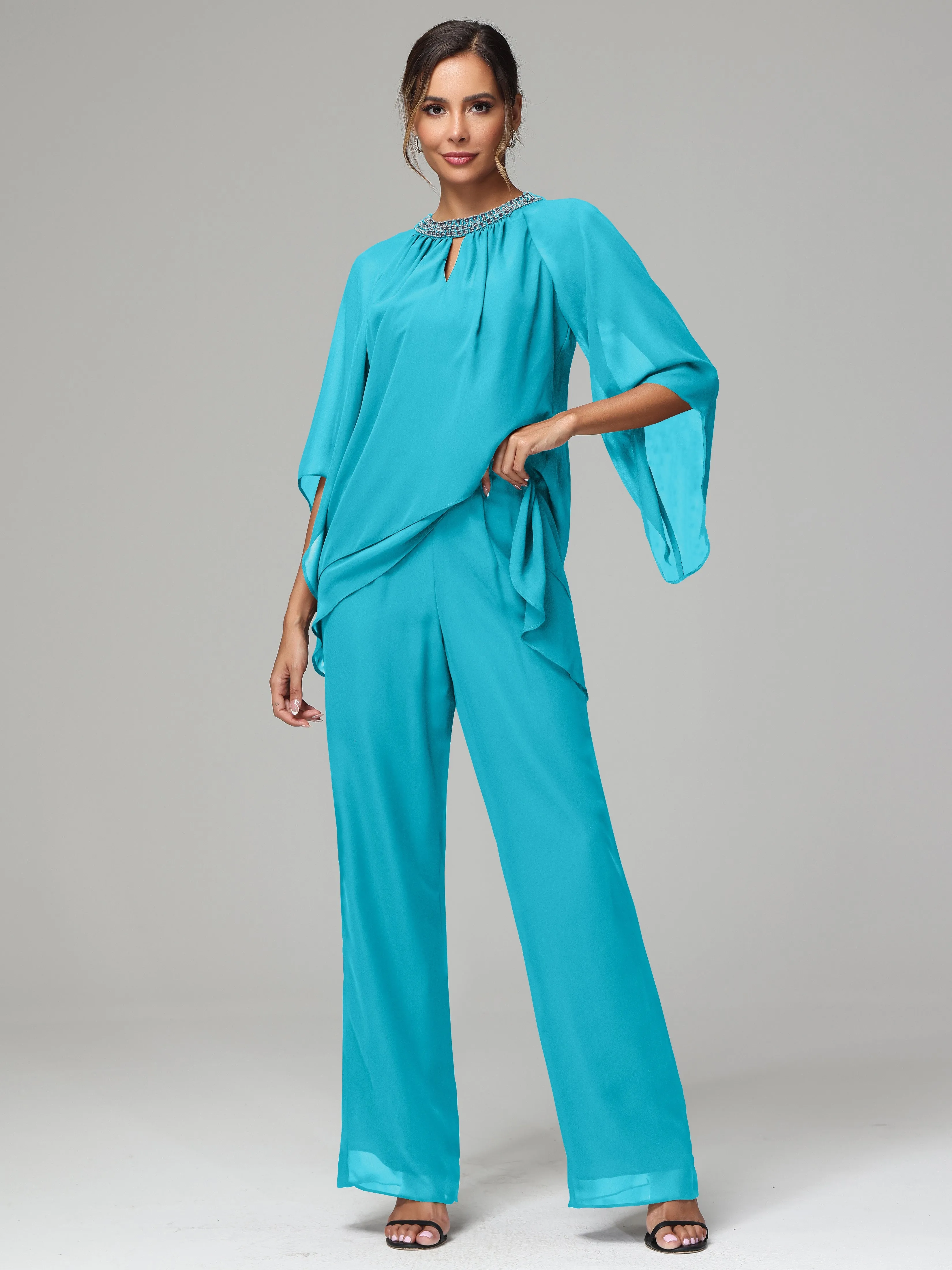 Long Sleeves Chiffon Mother Of The Bride Dress Pants Suits