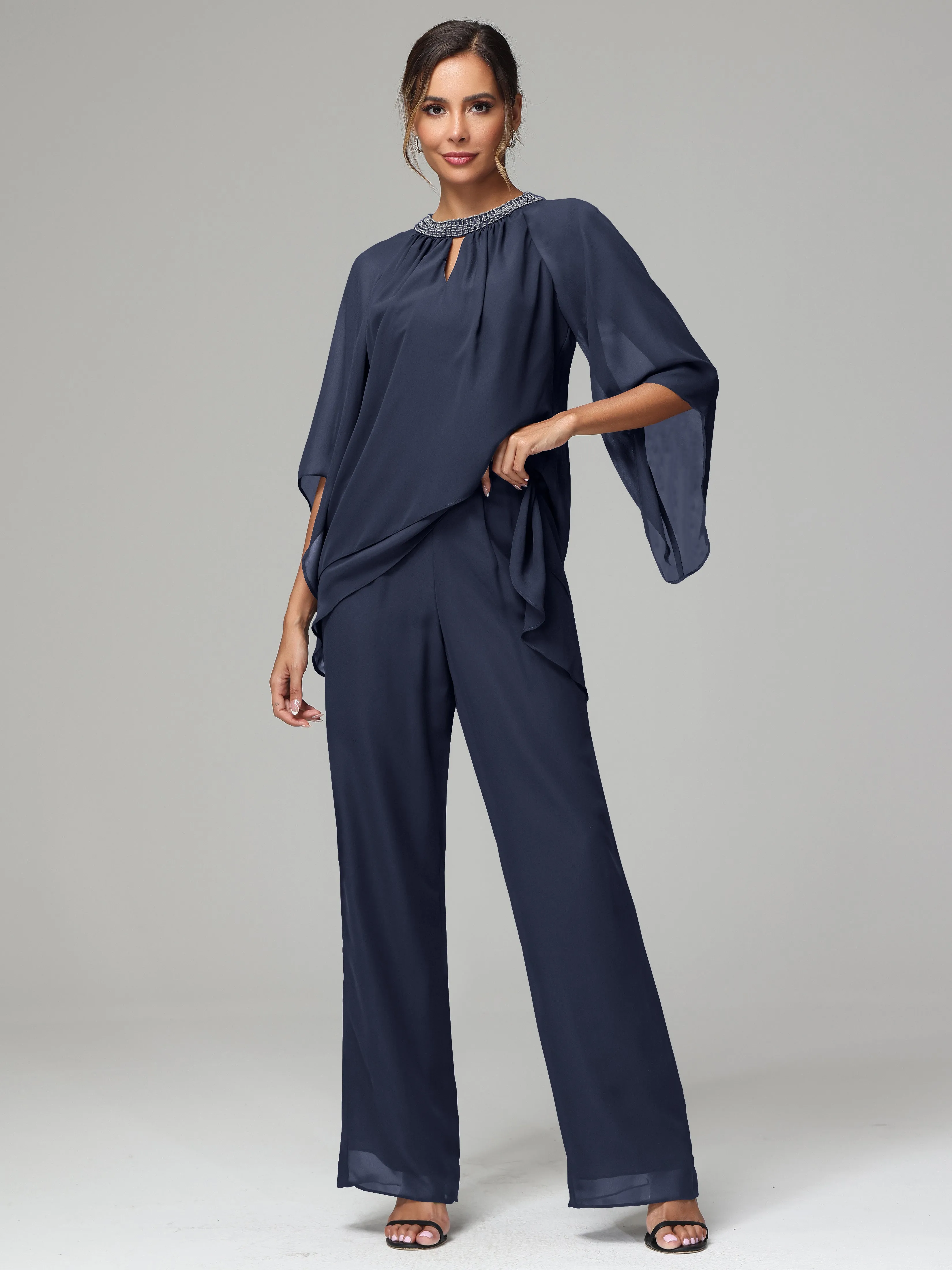Long Sleeves Chiffon Mother Of The Bride Dress Pants Suits