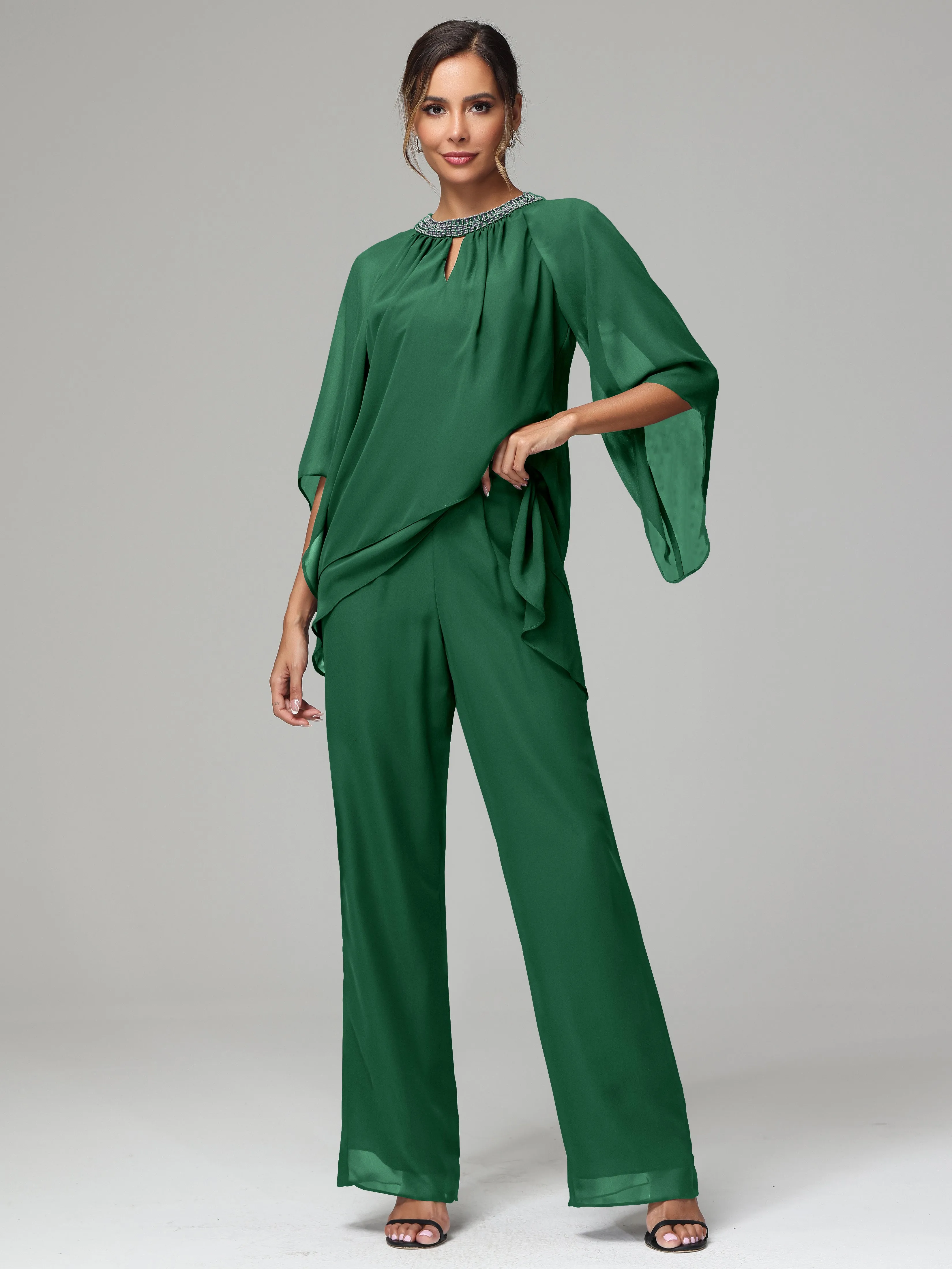 Long Sleeves Chiffon Mother Of The Bride Dress Pants Suits