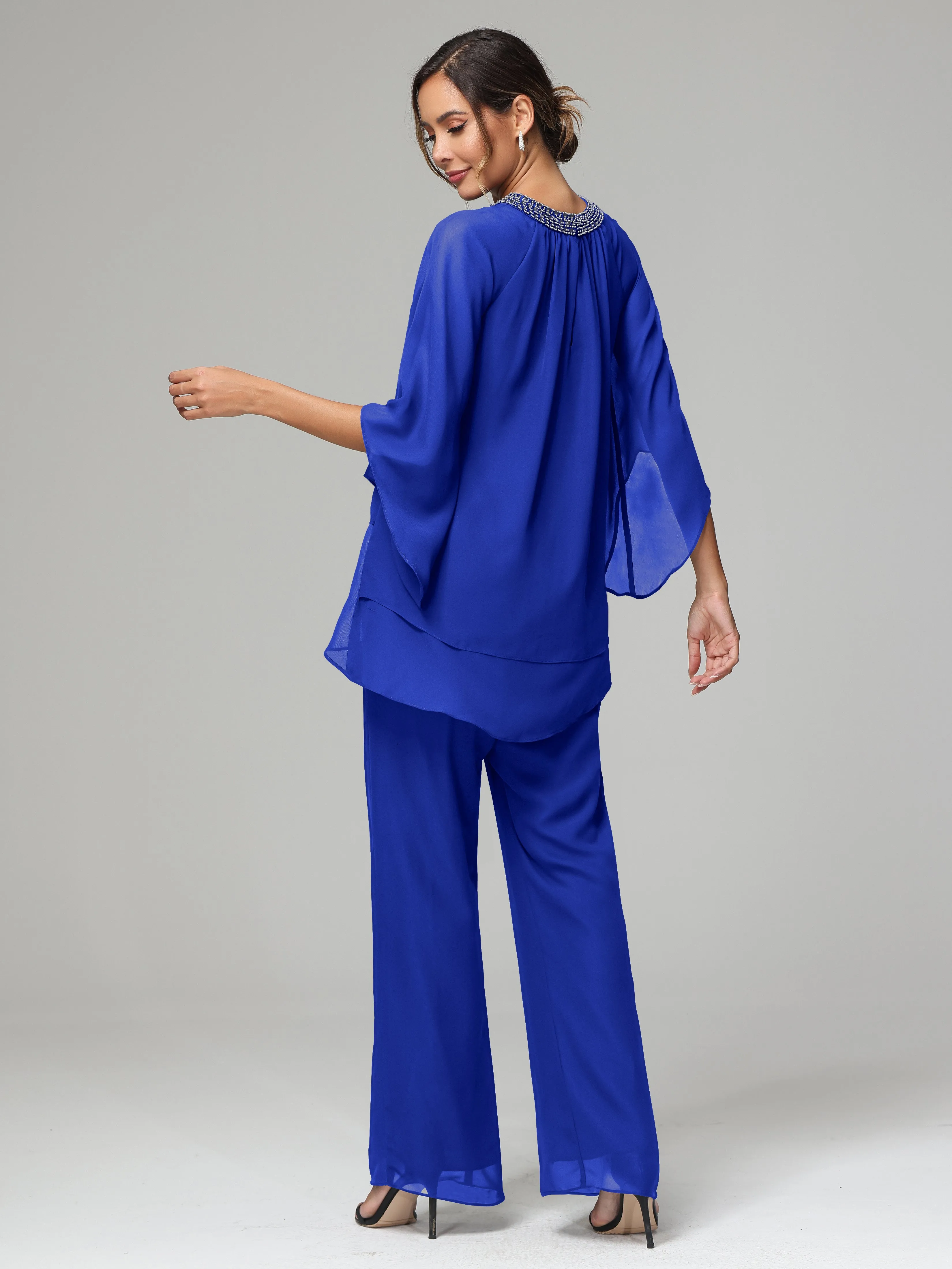 Long Sleeves Chiffon Mother Of The Bride Dress Pants Suits