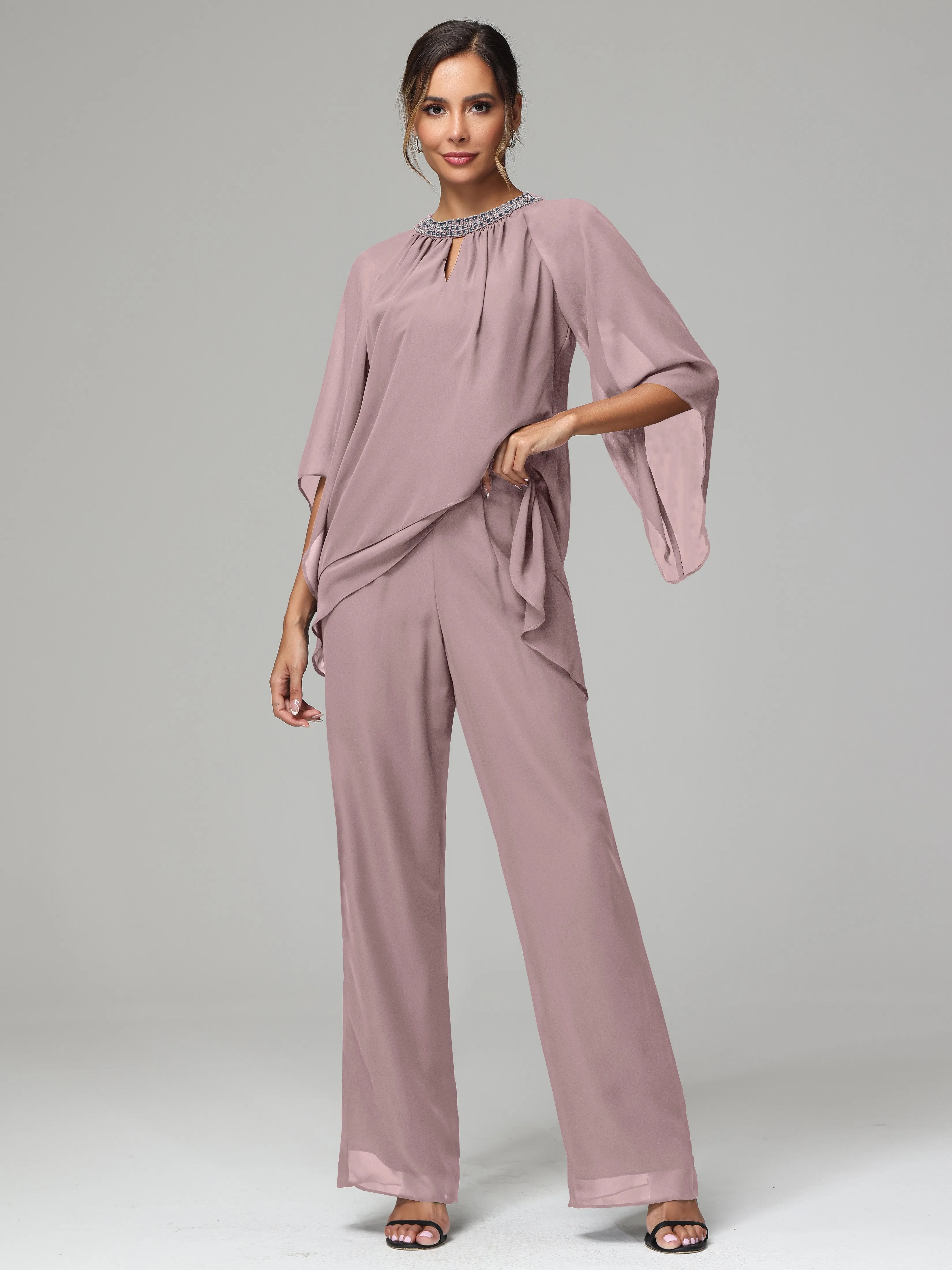 Long Sleeves Chiffon Mother Of The Bride Dress Pants Suits