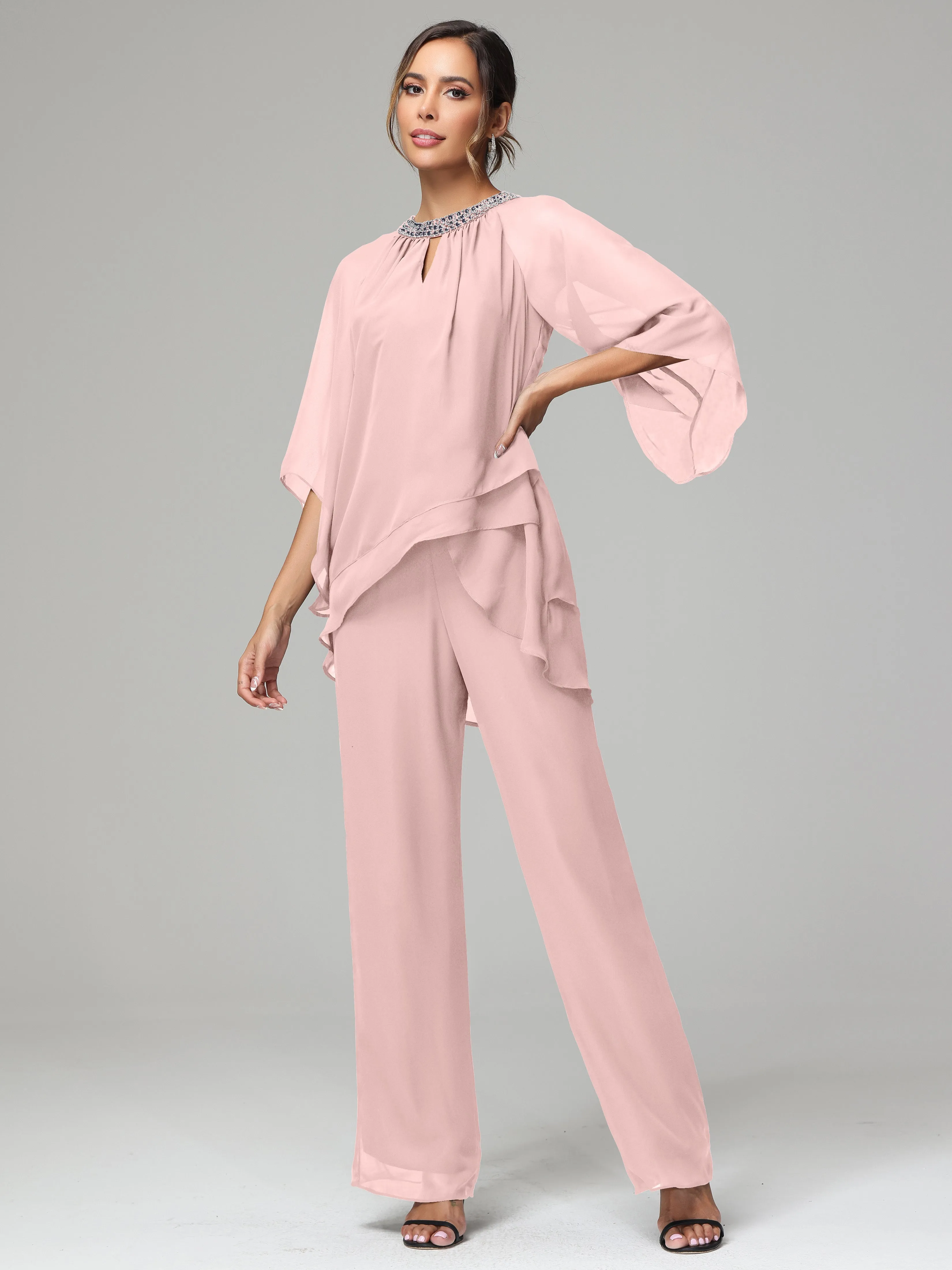 Long Sleeves Chiffon Mother Of The Bride Dress Pants Suits