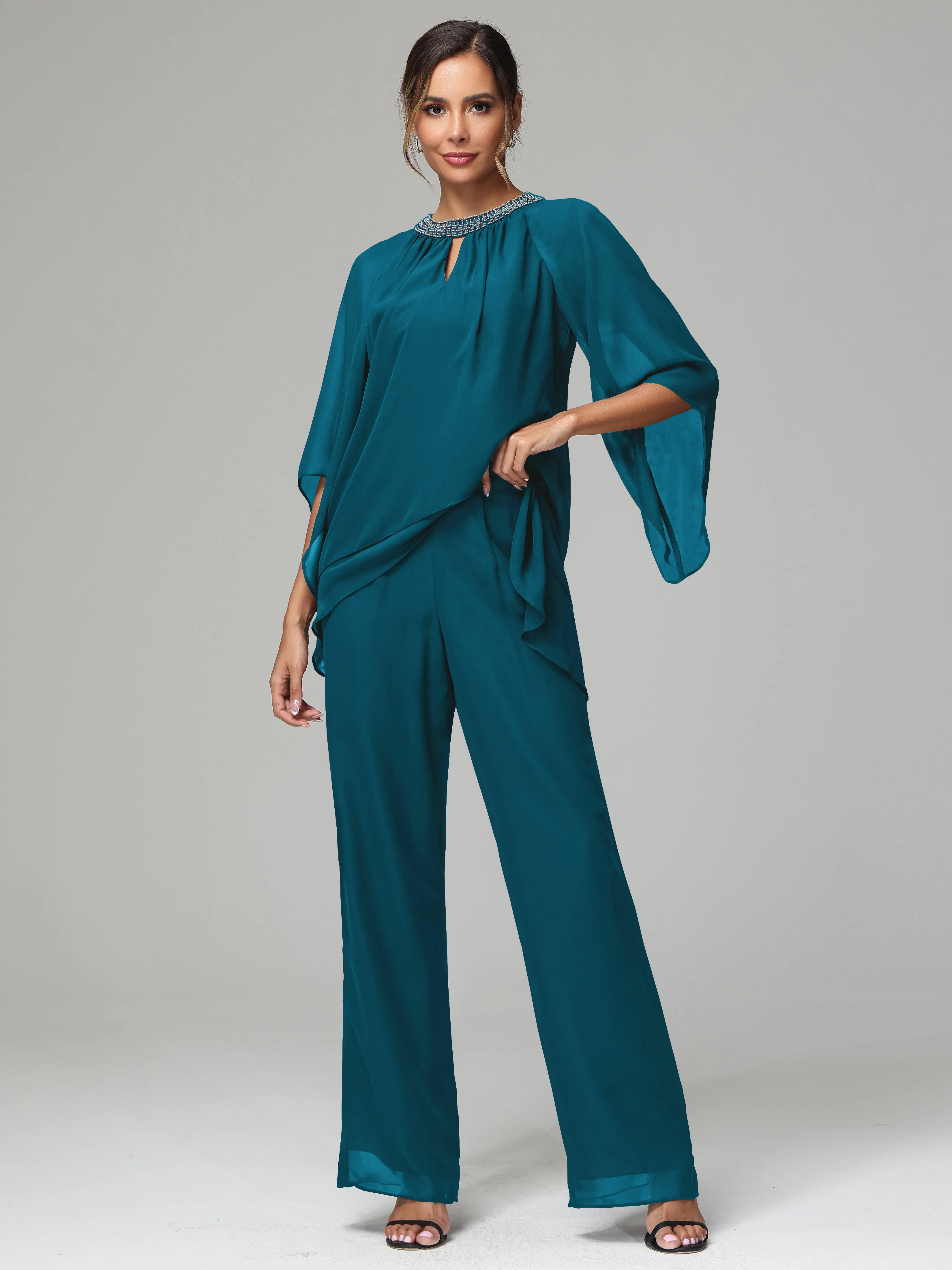 Long Sleeves Chiffon Mother Of The Bride Dress Pants Suits