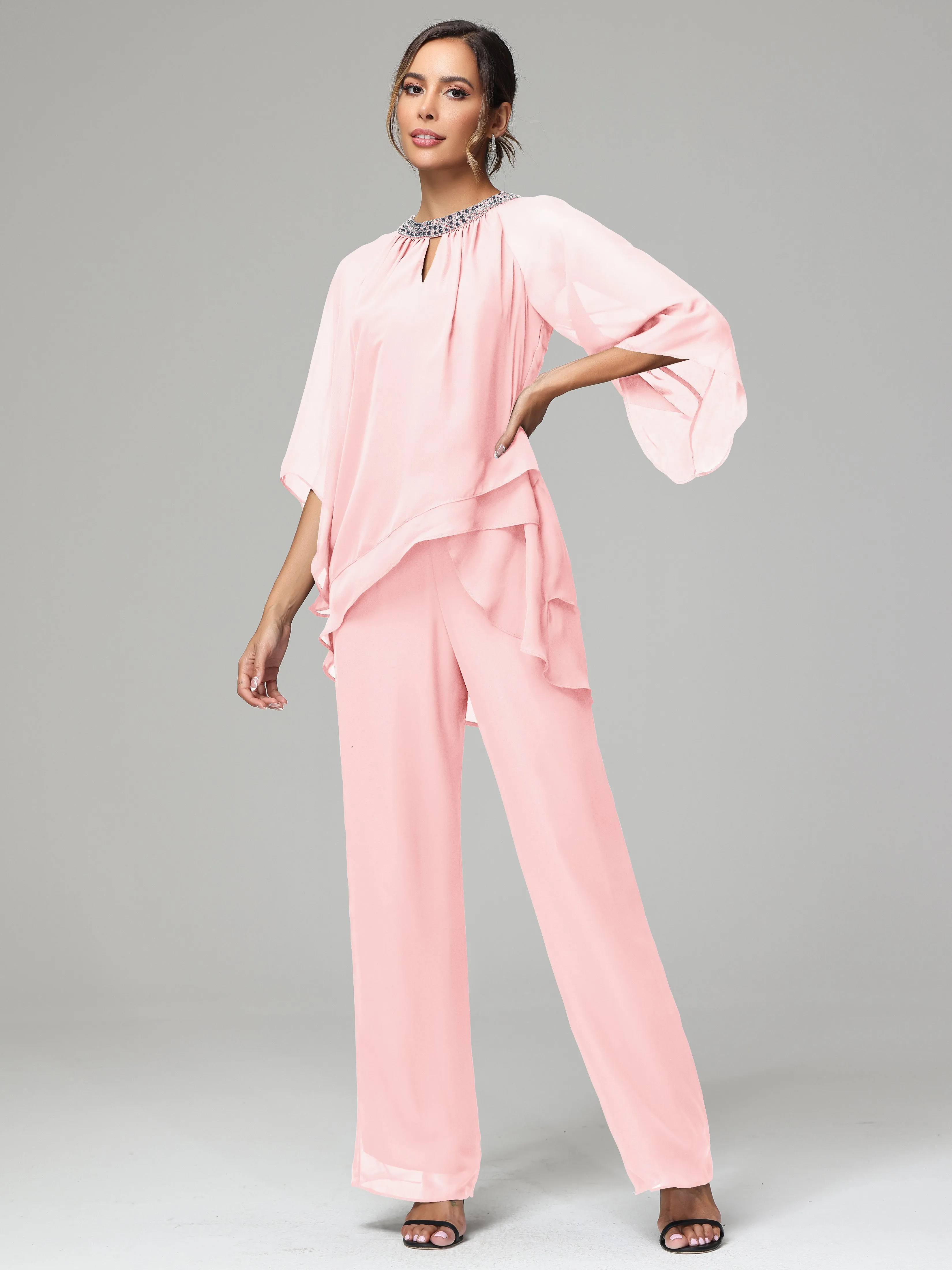 Long Sleeves Chiffon Mother Of The Bride Dress Pants Suits