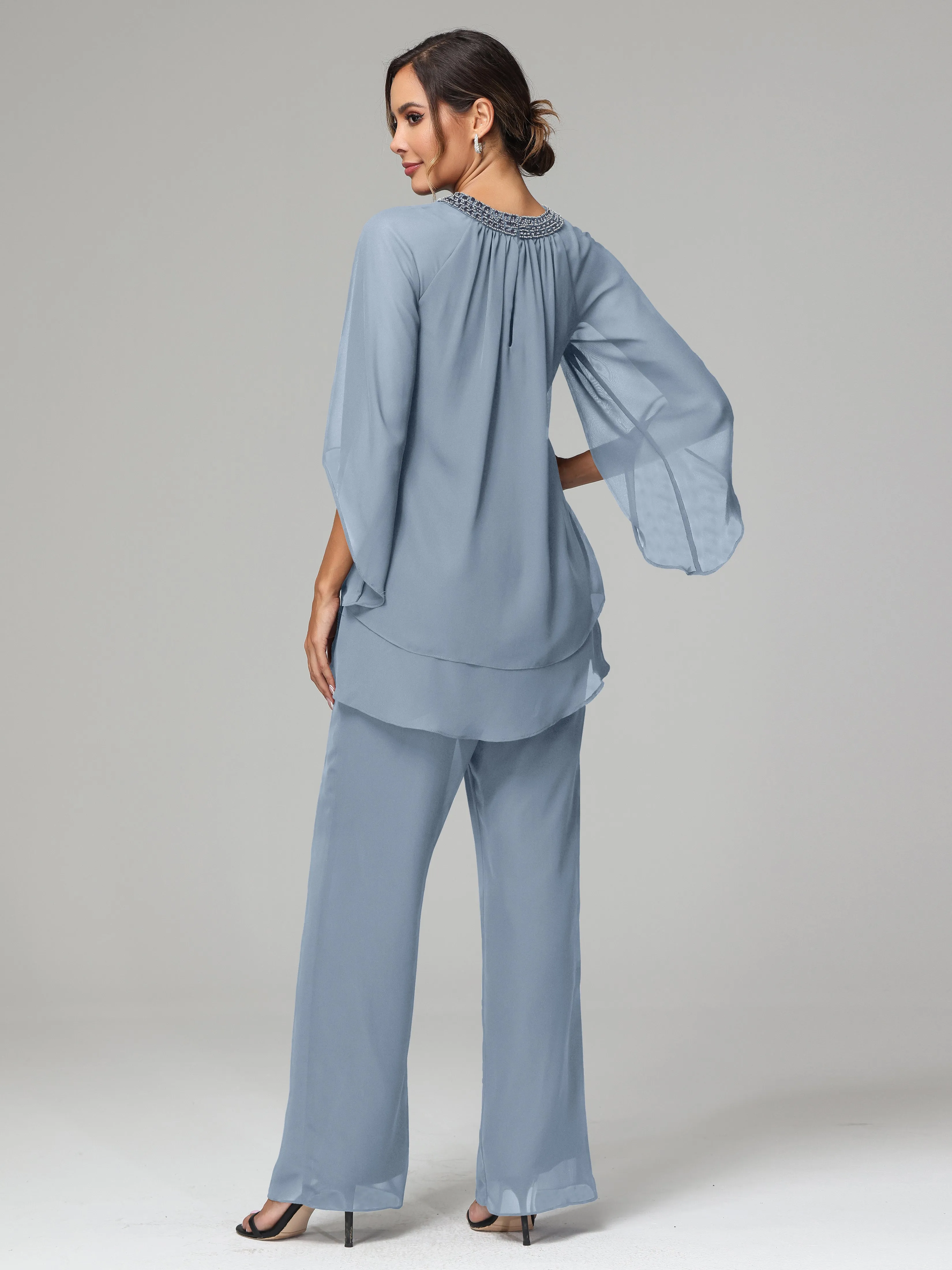Long Sleeves Chiffon Mother Of The Bride Dress Pants Suits