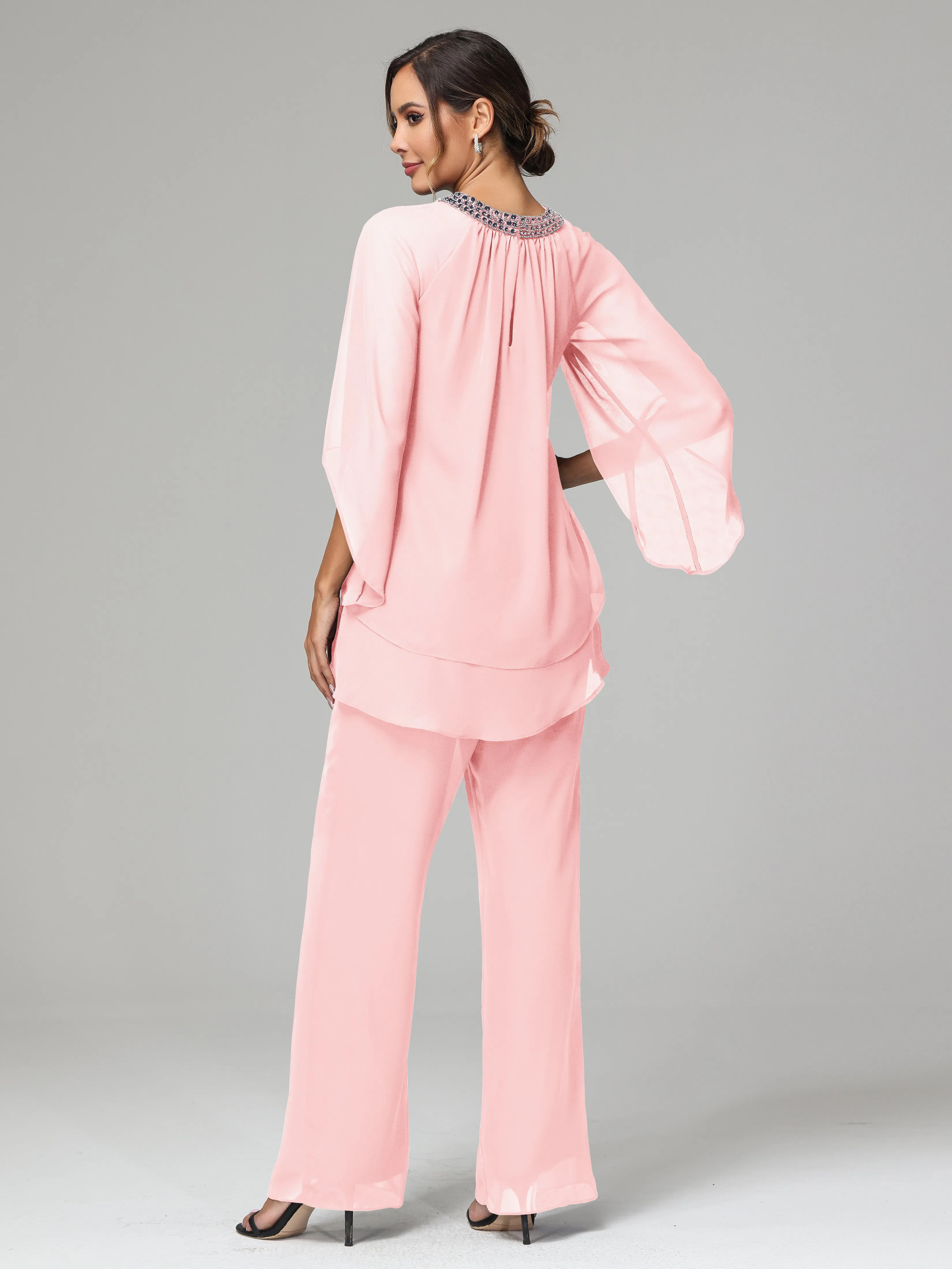 Long Sleeves Chiffon Mother Of The Bride Dress Pants Suits