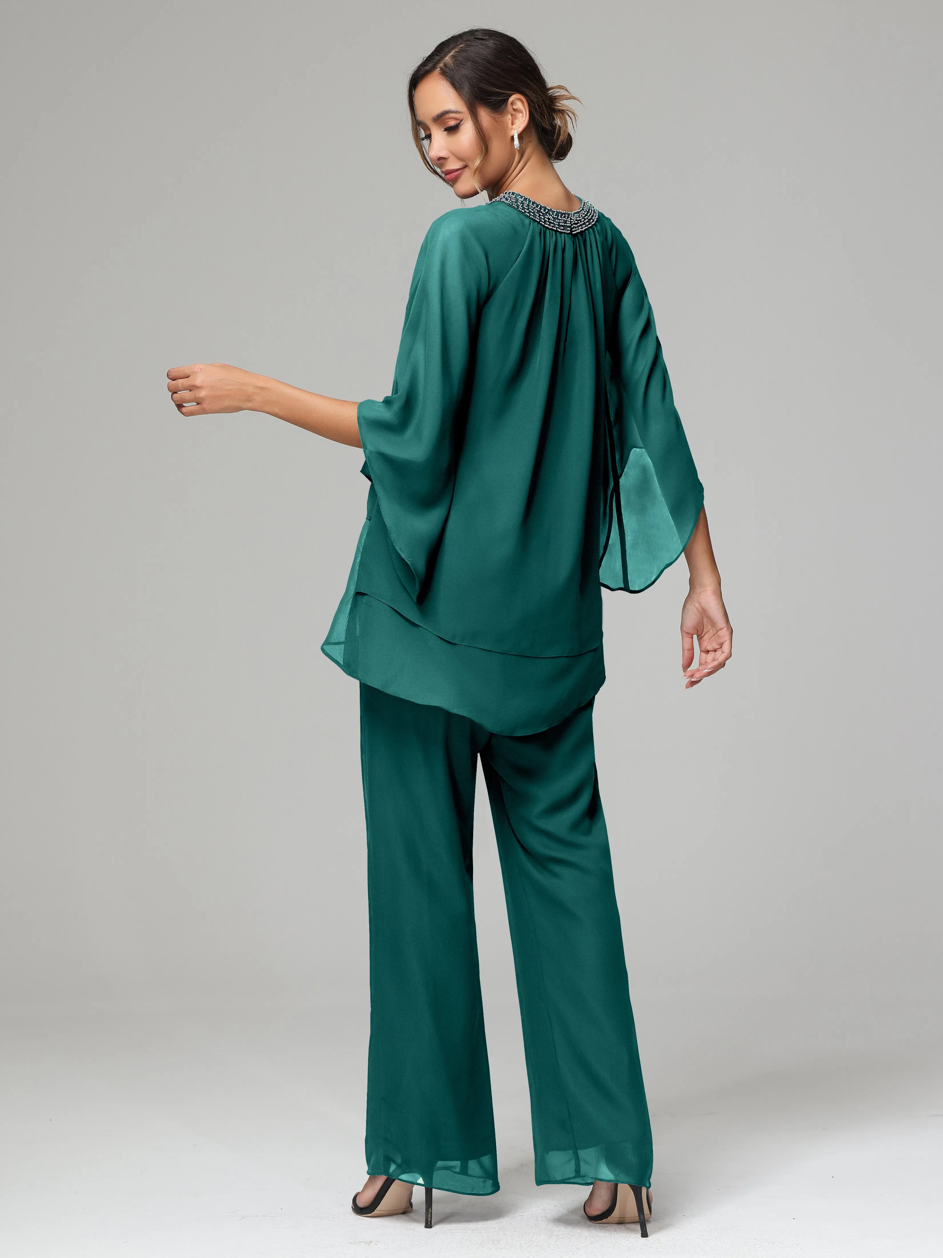 Long Sleeves Chiffon Mother Of The Bride Dress Pants Suits
