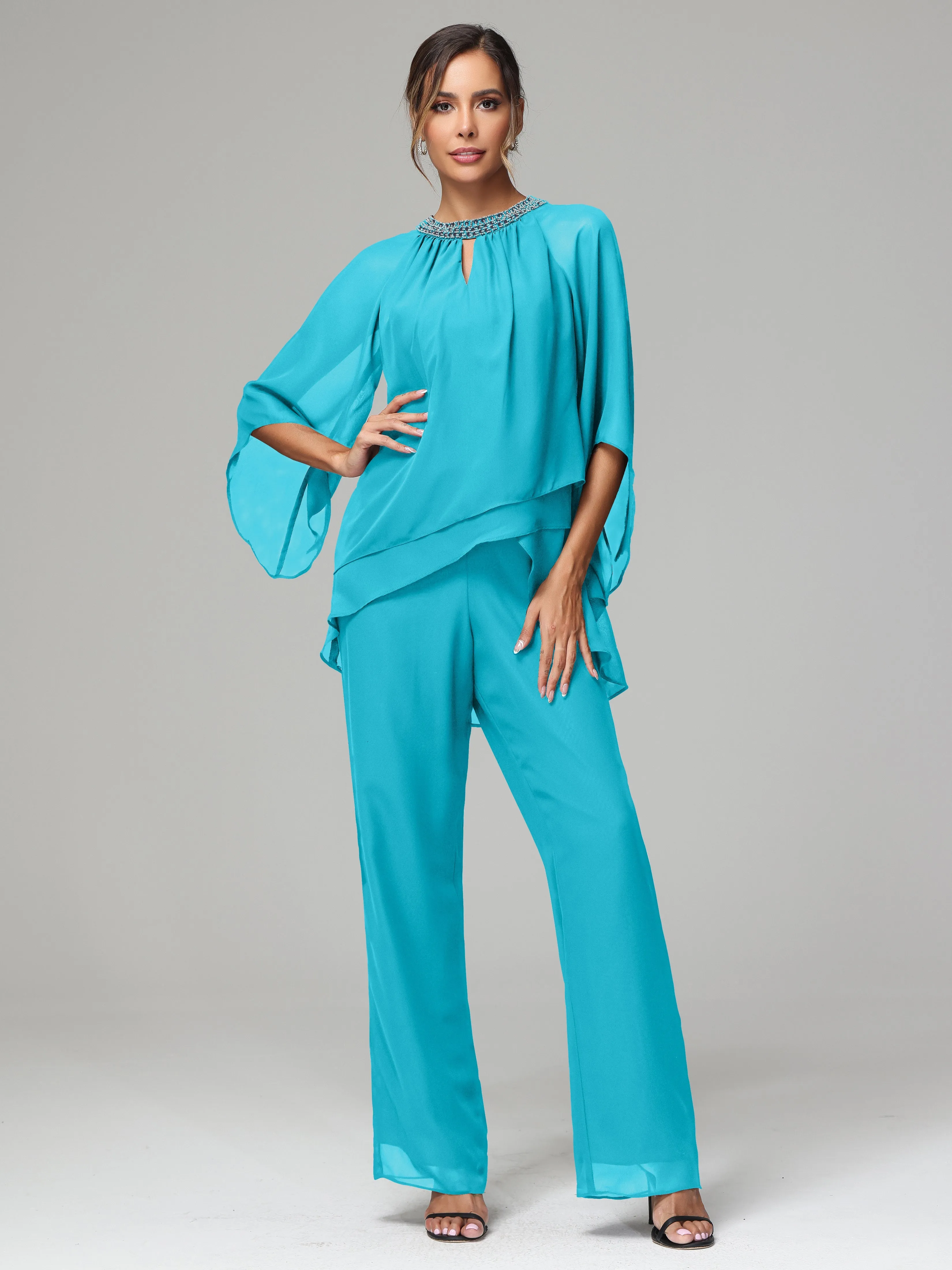 Long Sleeves Chiffon Mother Of The Bride Dress Pants Suits
