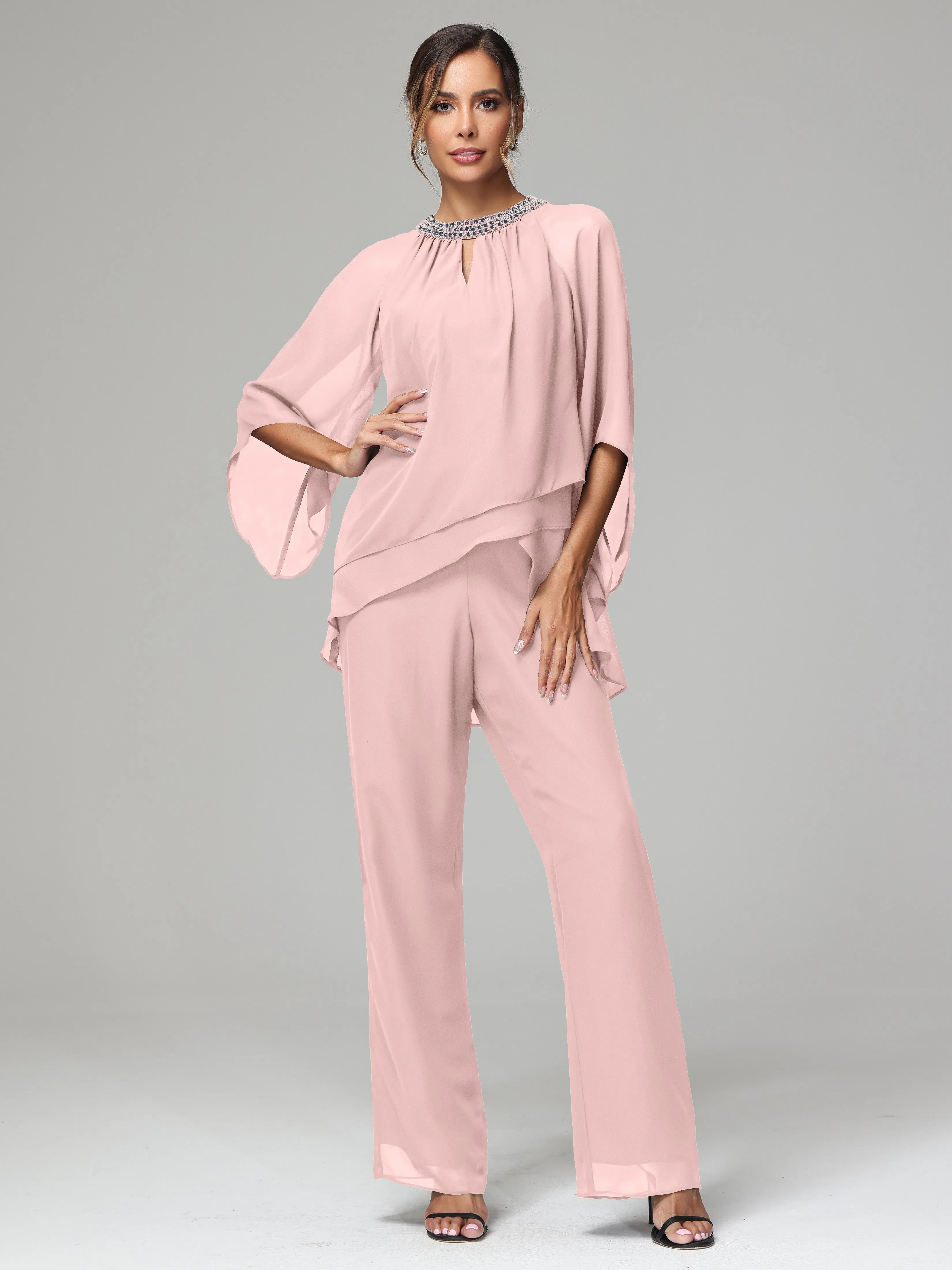 Long Sleeves Chiffon Mother Of The Bride Dress Pants Suits