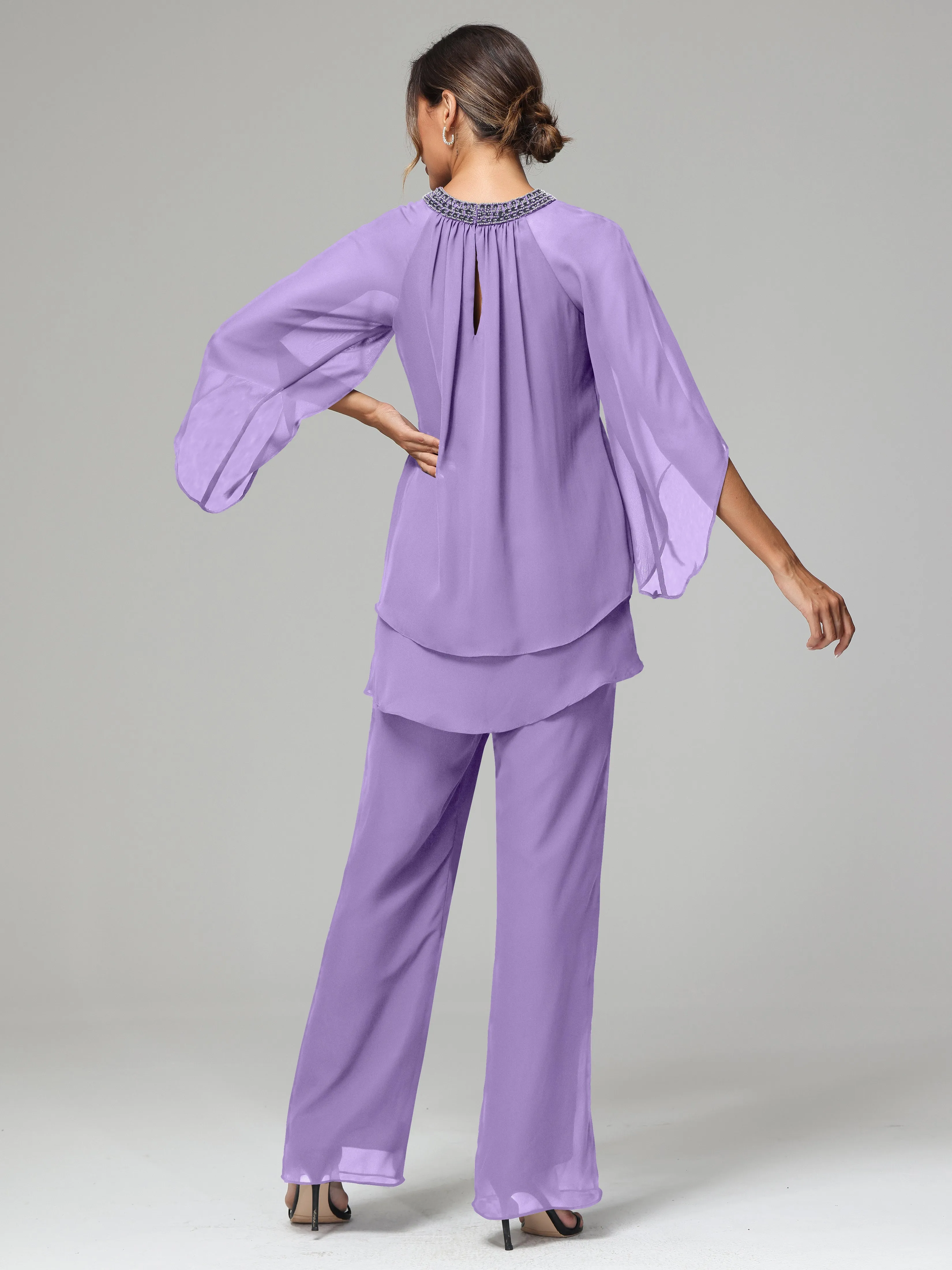 Long Sleeves Chiffon Mother Of The Bride Dress Pants Suits