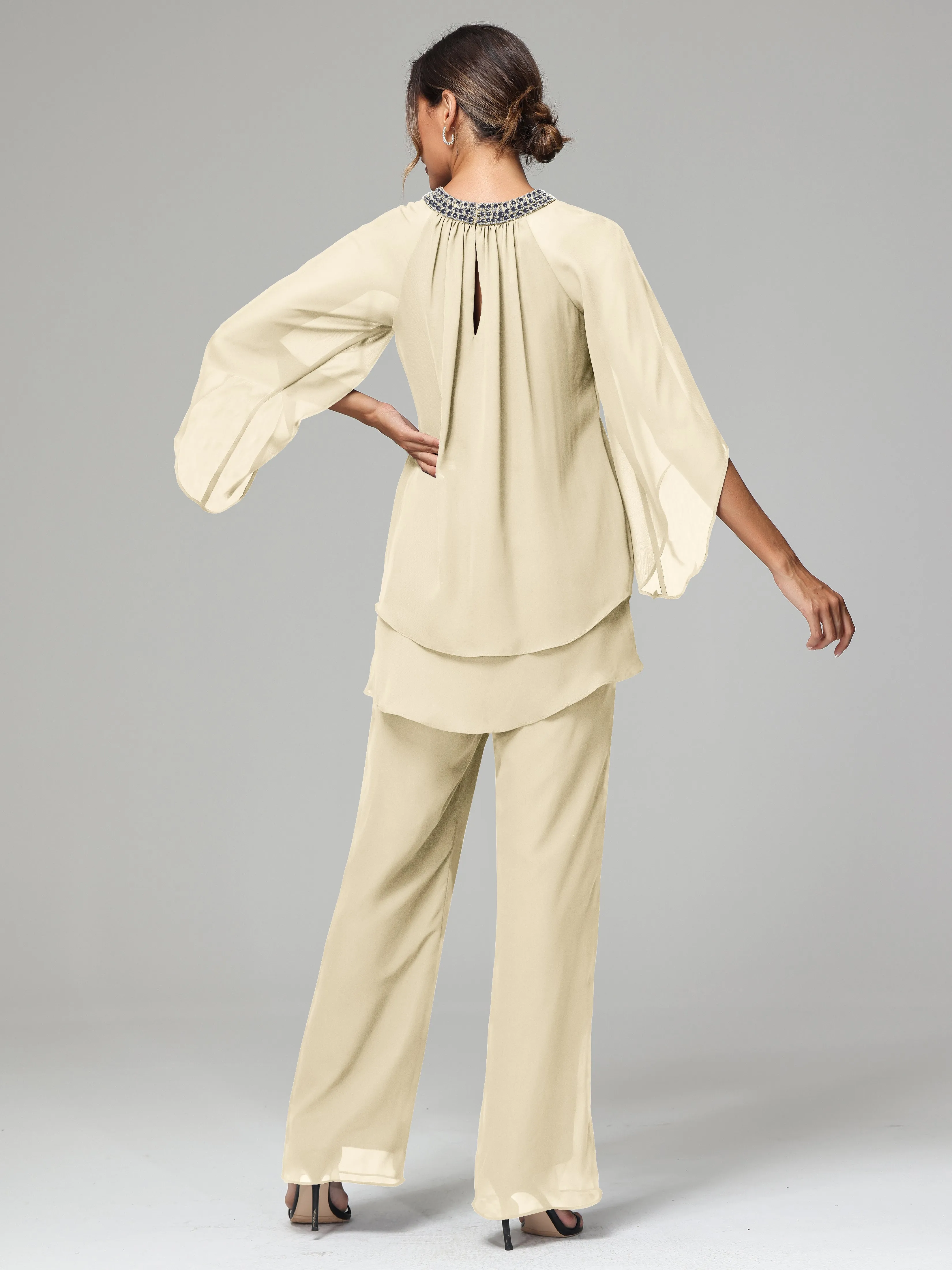 Long Sleeves Chiffon Mother Of The Bride Dress Pants Suits