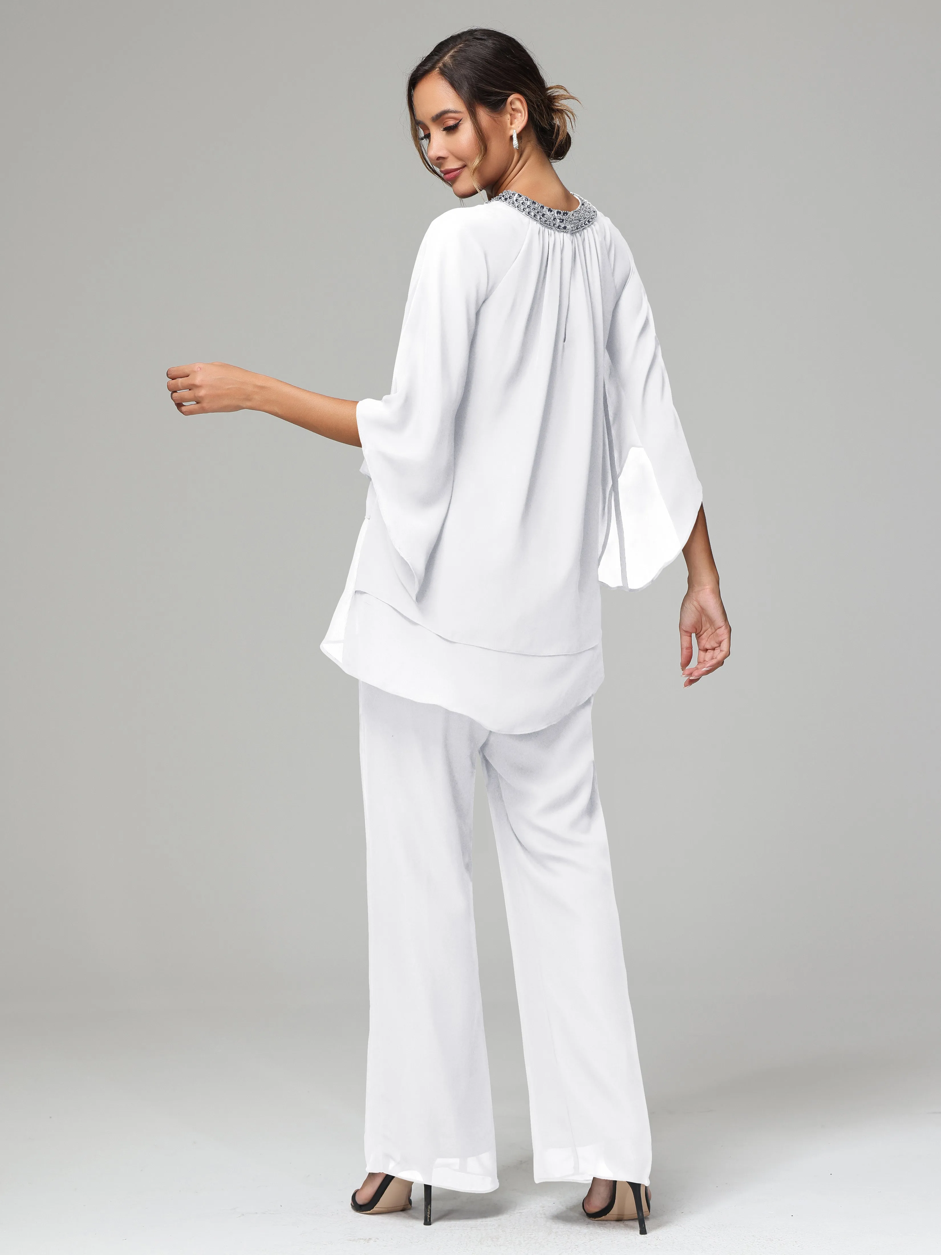 Long Sleeves Chiffon Mother Of The Bride Dress Pants Suits