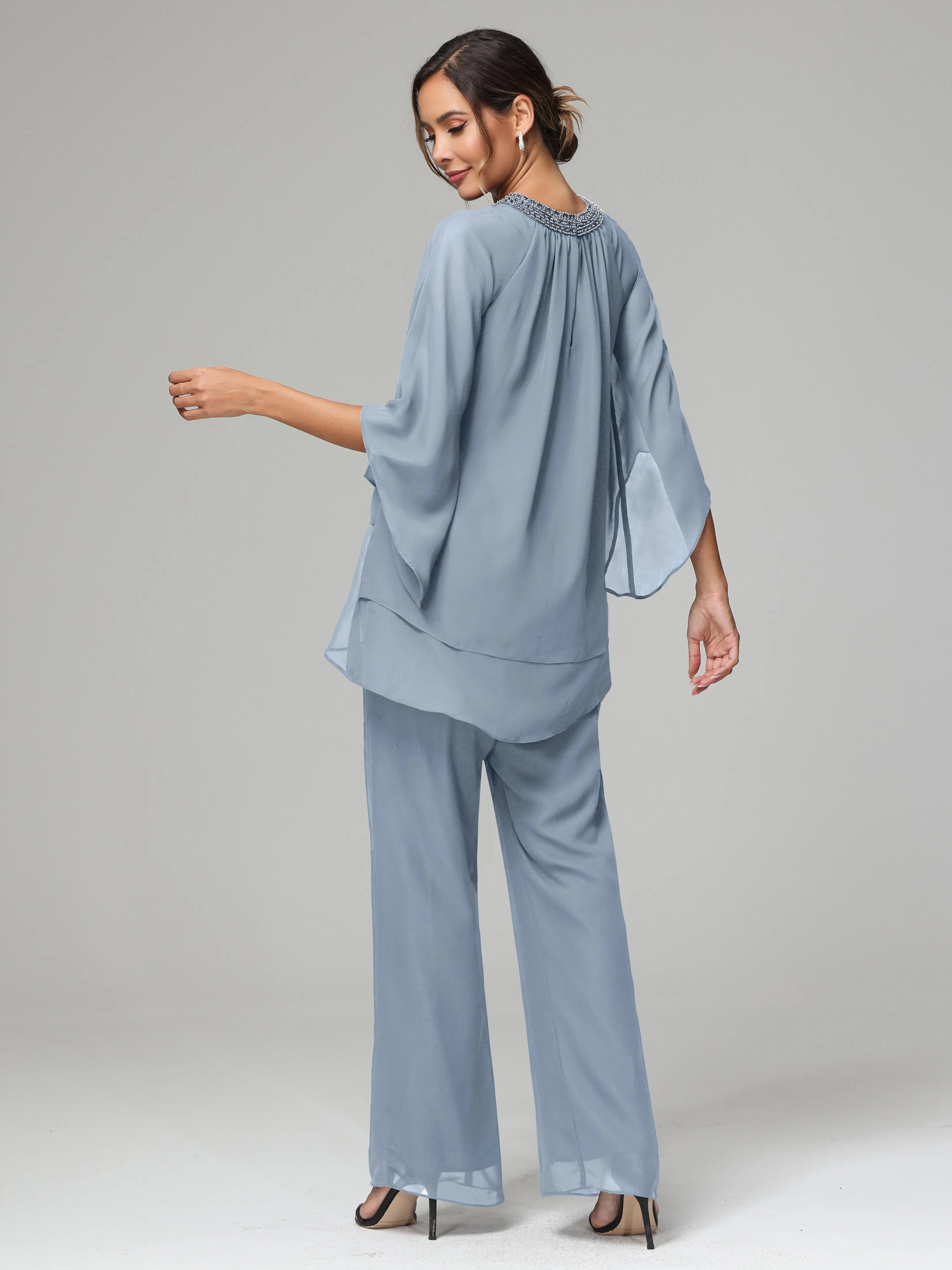 Long Sleeves Chiffon Mother Of The Bride Dress Pants Suits