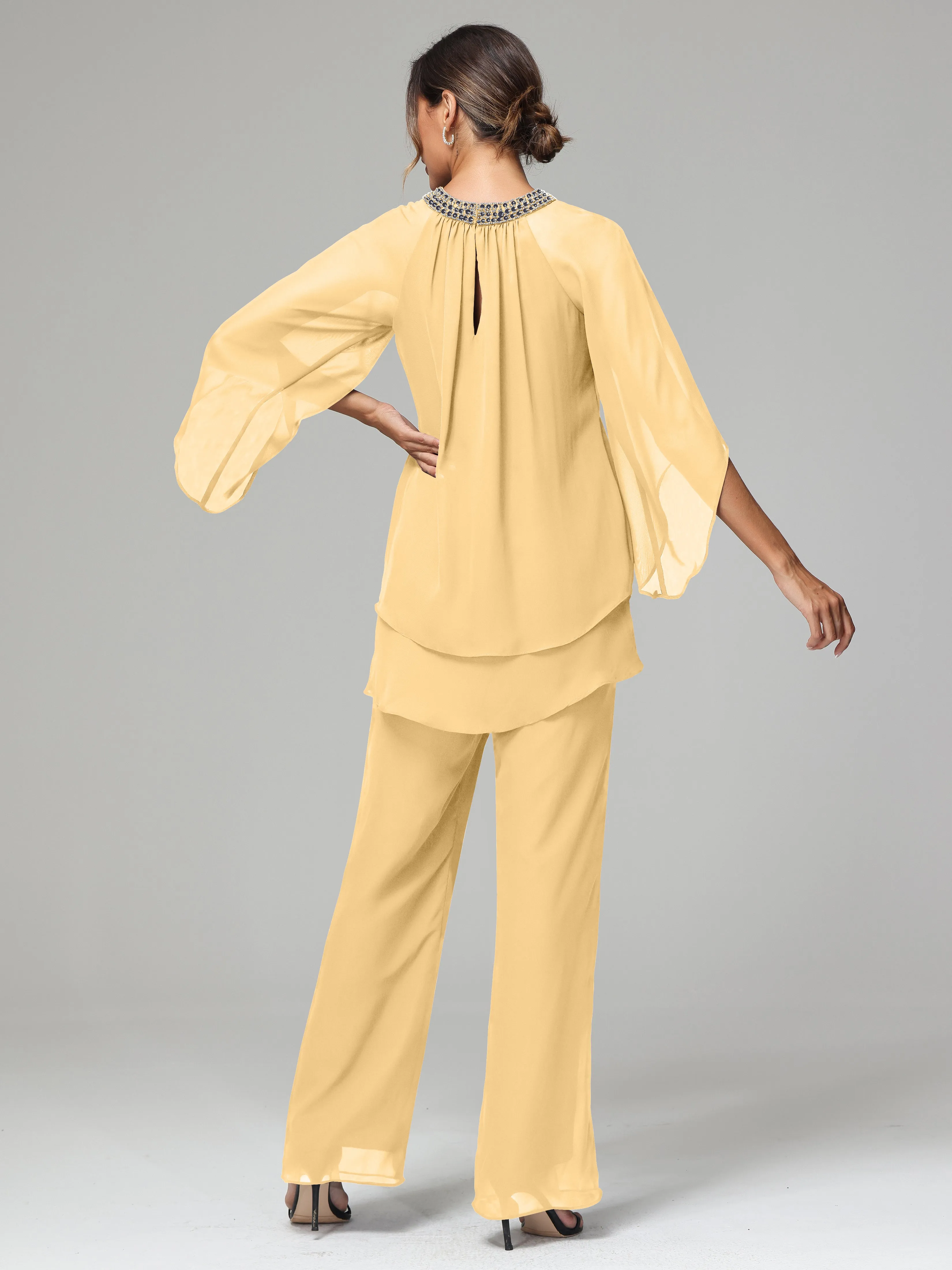 Long Sleeves Chiffon Mother Of The Bride Dress Pants Suits