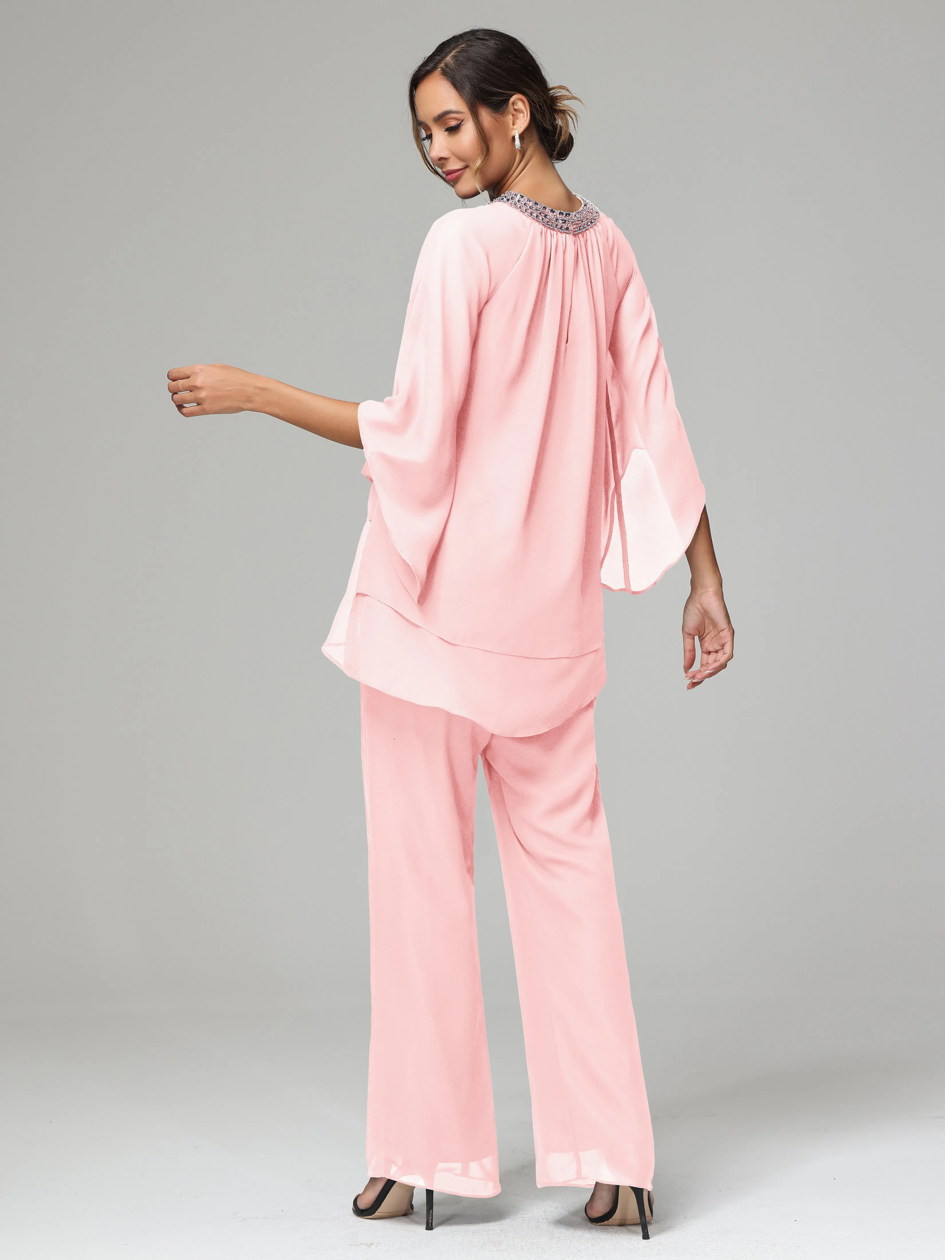 Long Sleeves Chiffon Mother Of The Bride Dress Pants Suits