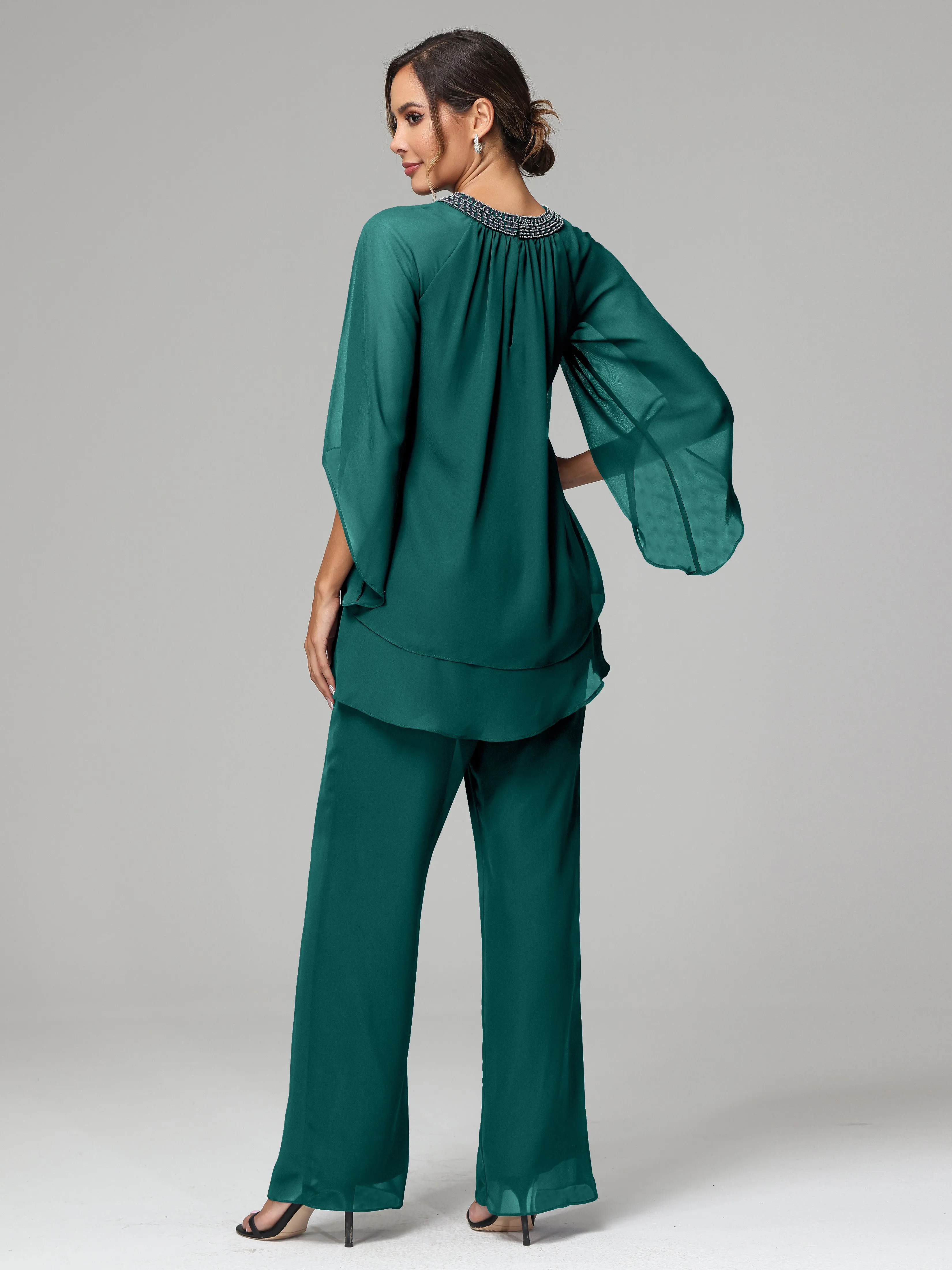 Long Sleeves Chiffon Mother Of The Bride Dress Pants Suits