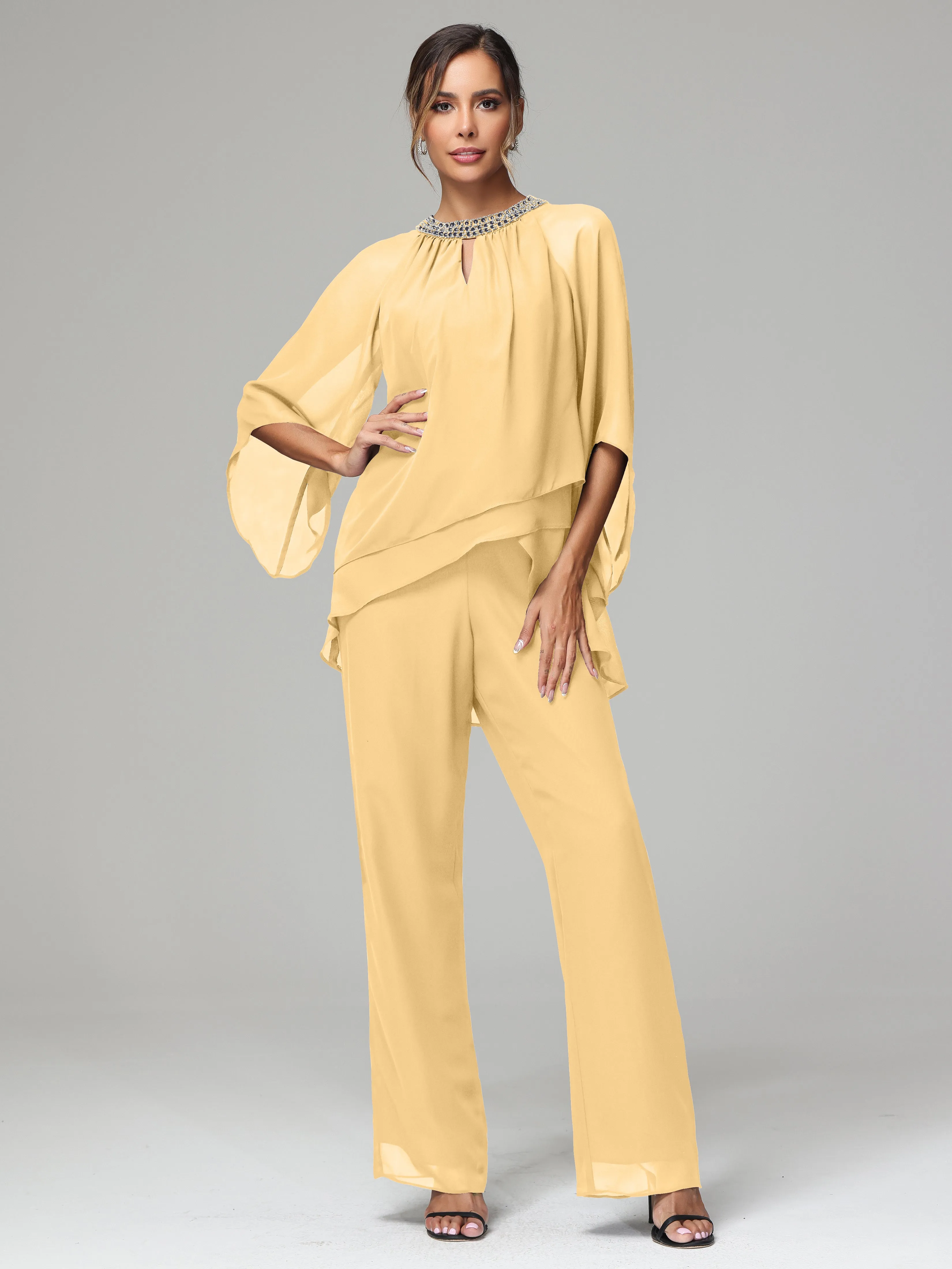 Long Sleeves Chiffon Mother Of The Bride Dress Pants Suits