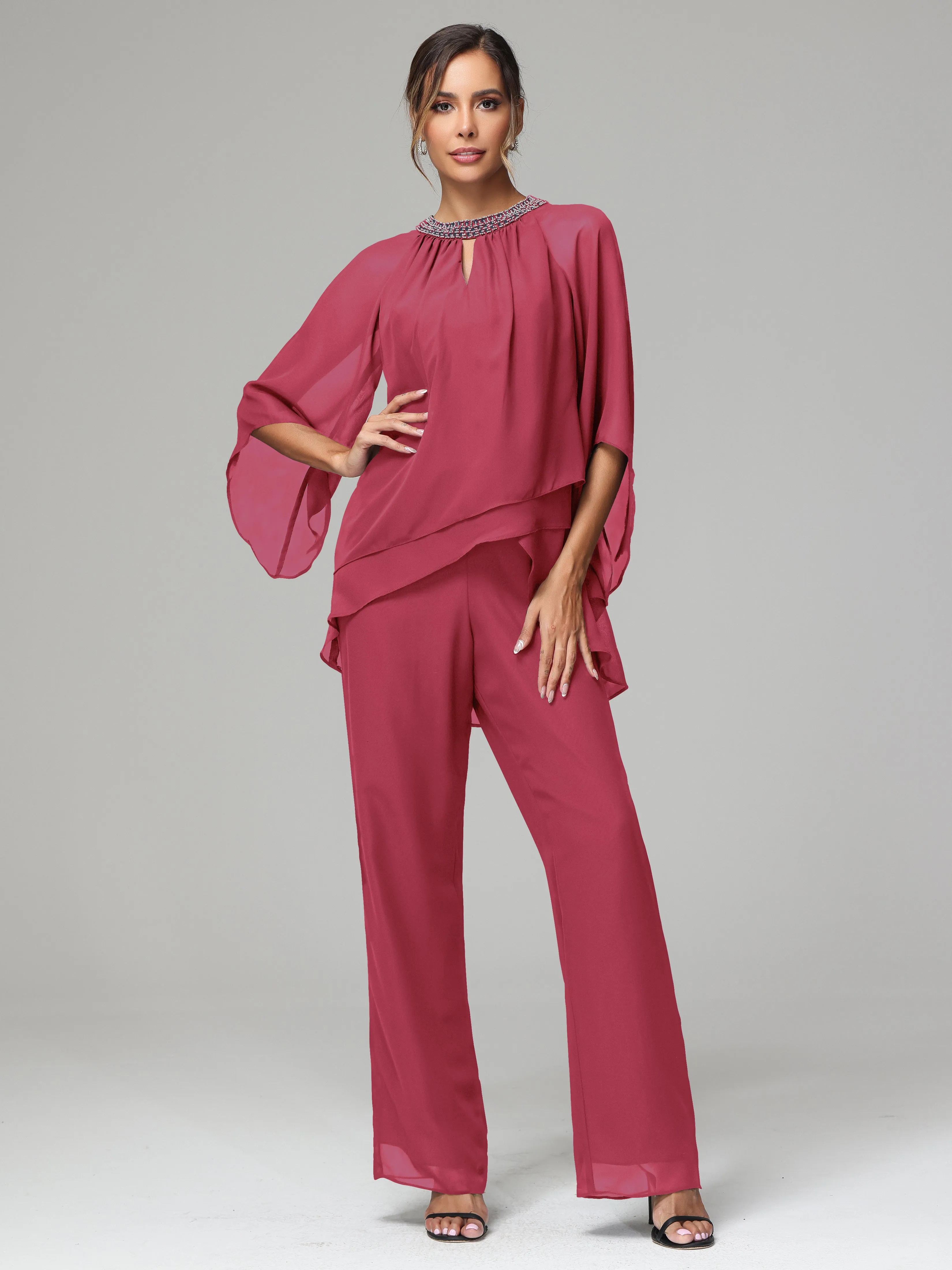 Long Sleeves Chiffon Mother Of The Bride Dress Pants Suits
