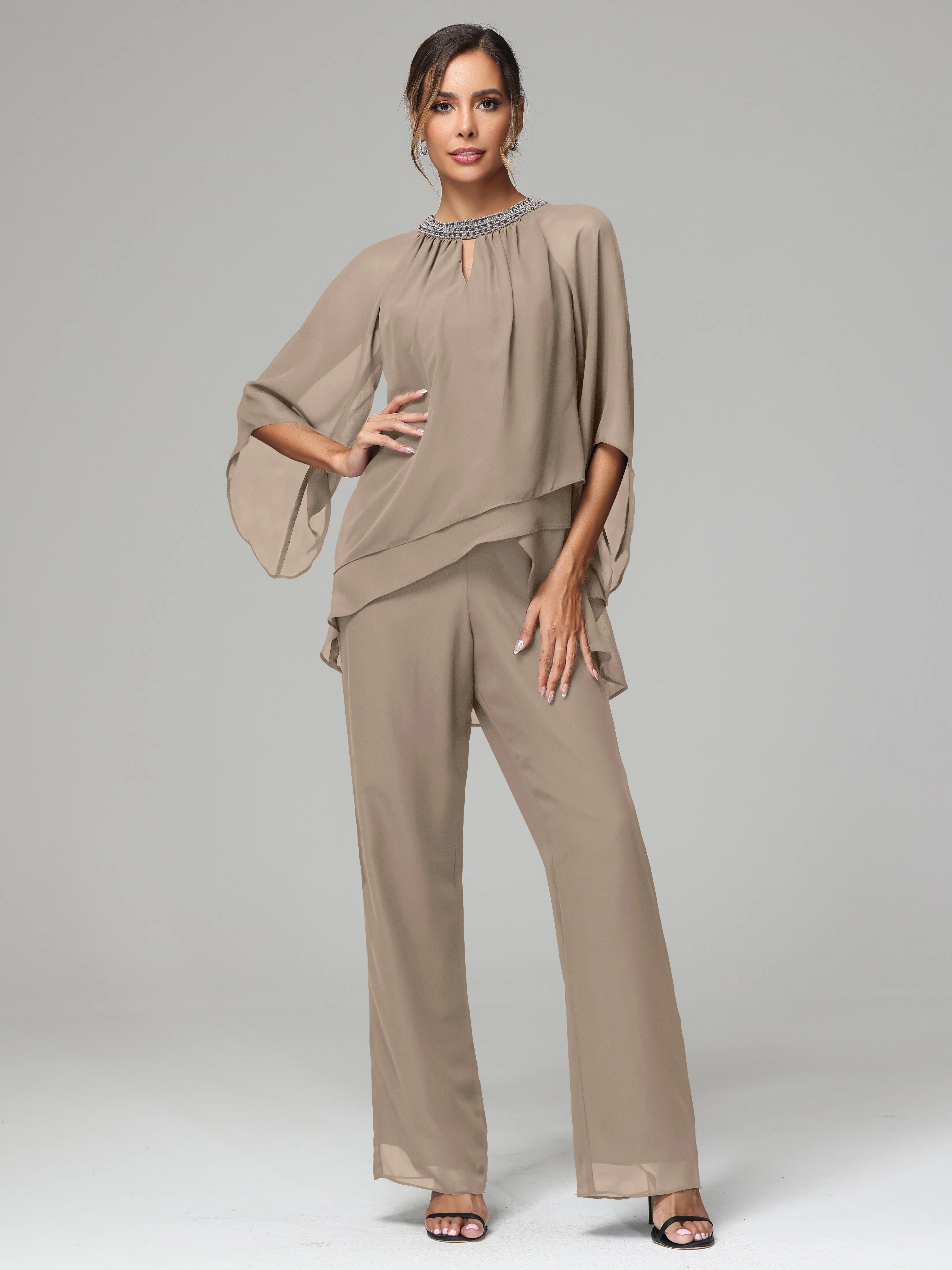 Long Sleeves Chiffon Mother Of The Bride Dress Pants Suits