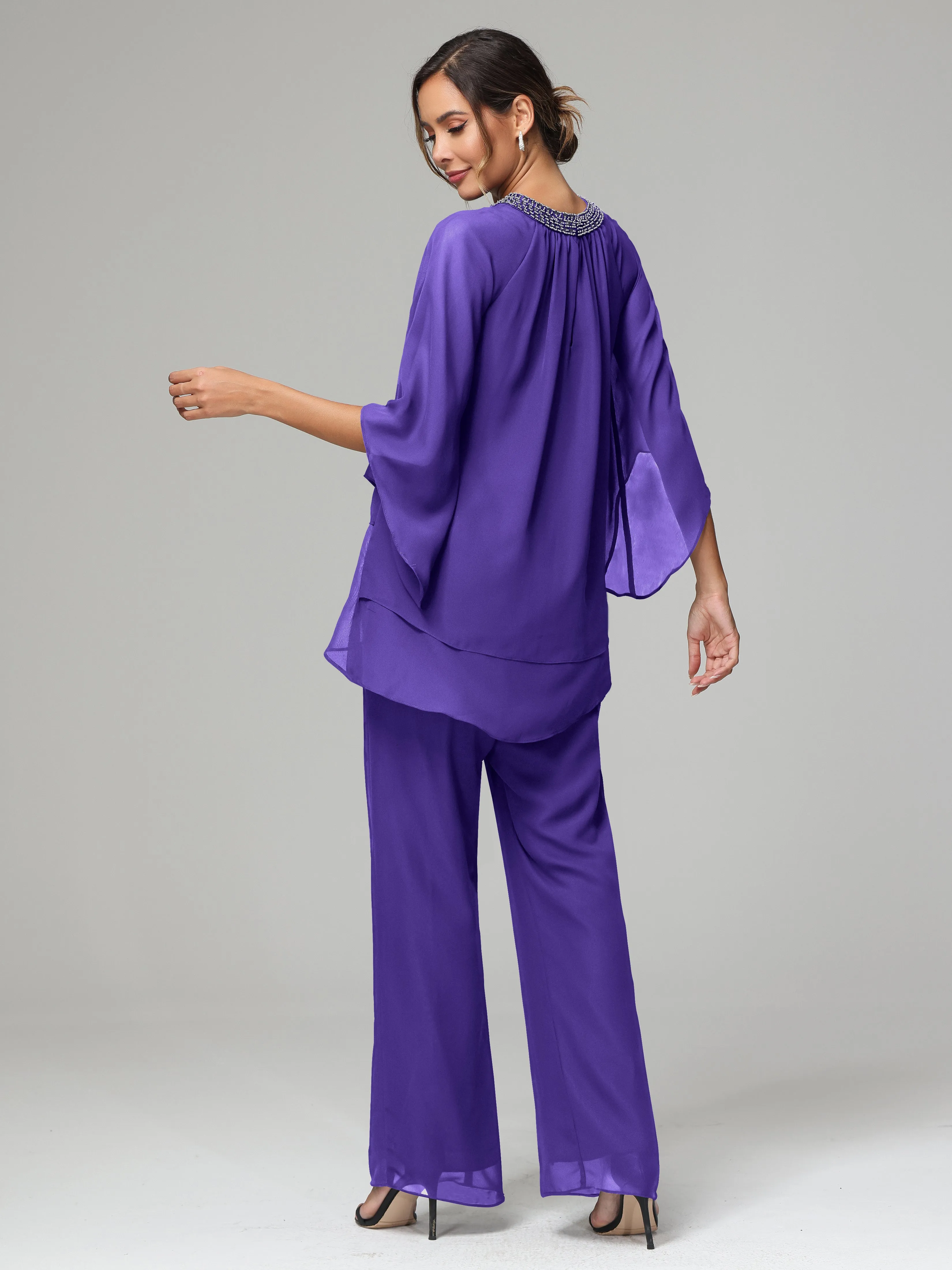 Long Sleeves Chiffon Mother Of The Bride Dress Pants Suits