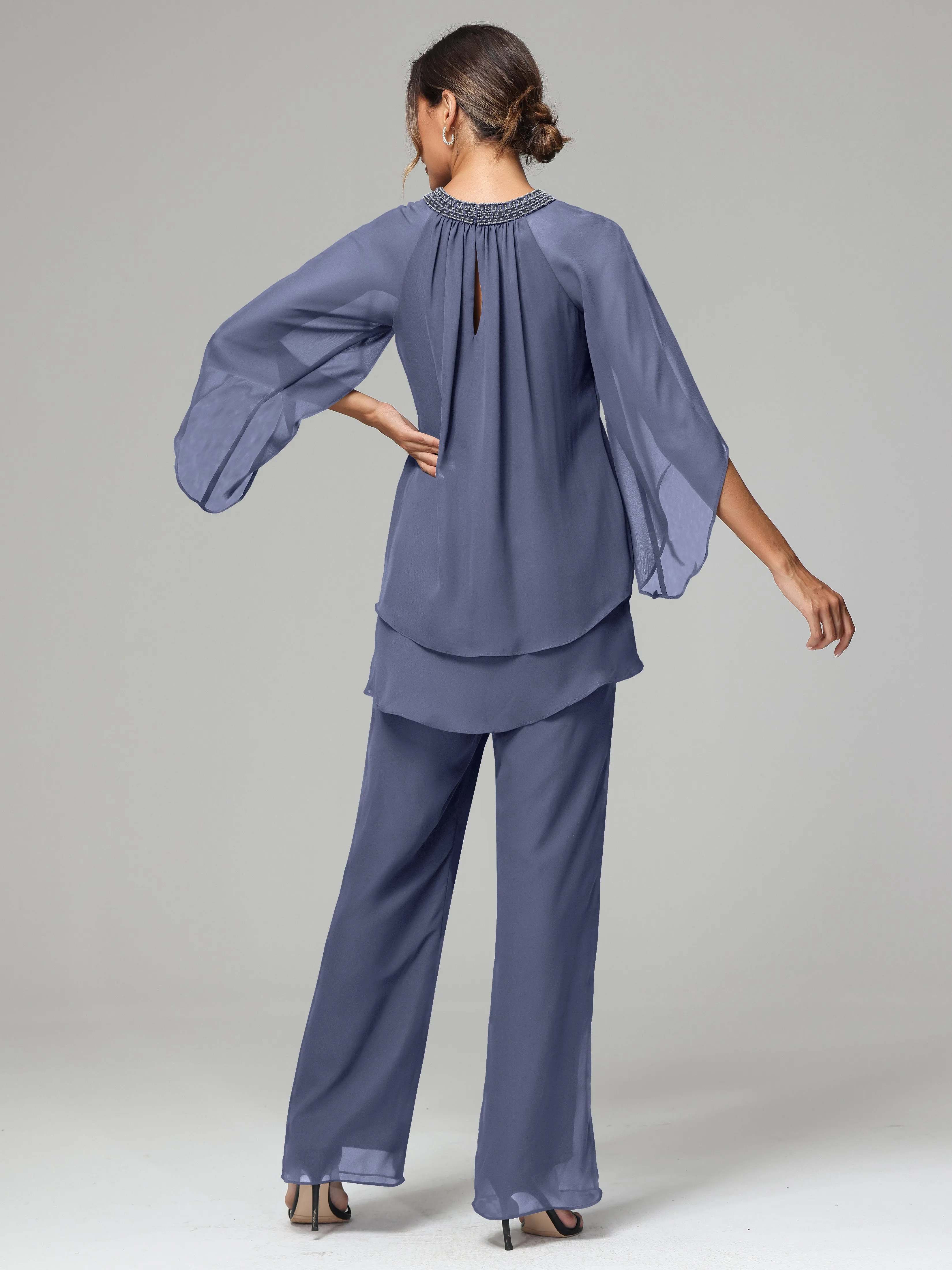 Long Sleeves Chiffon Mother Of The Bride Dress Pants Suits