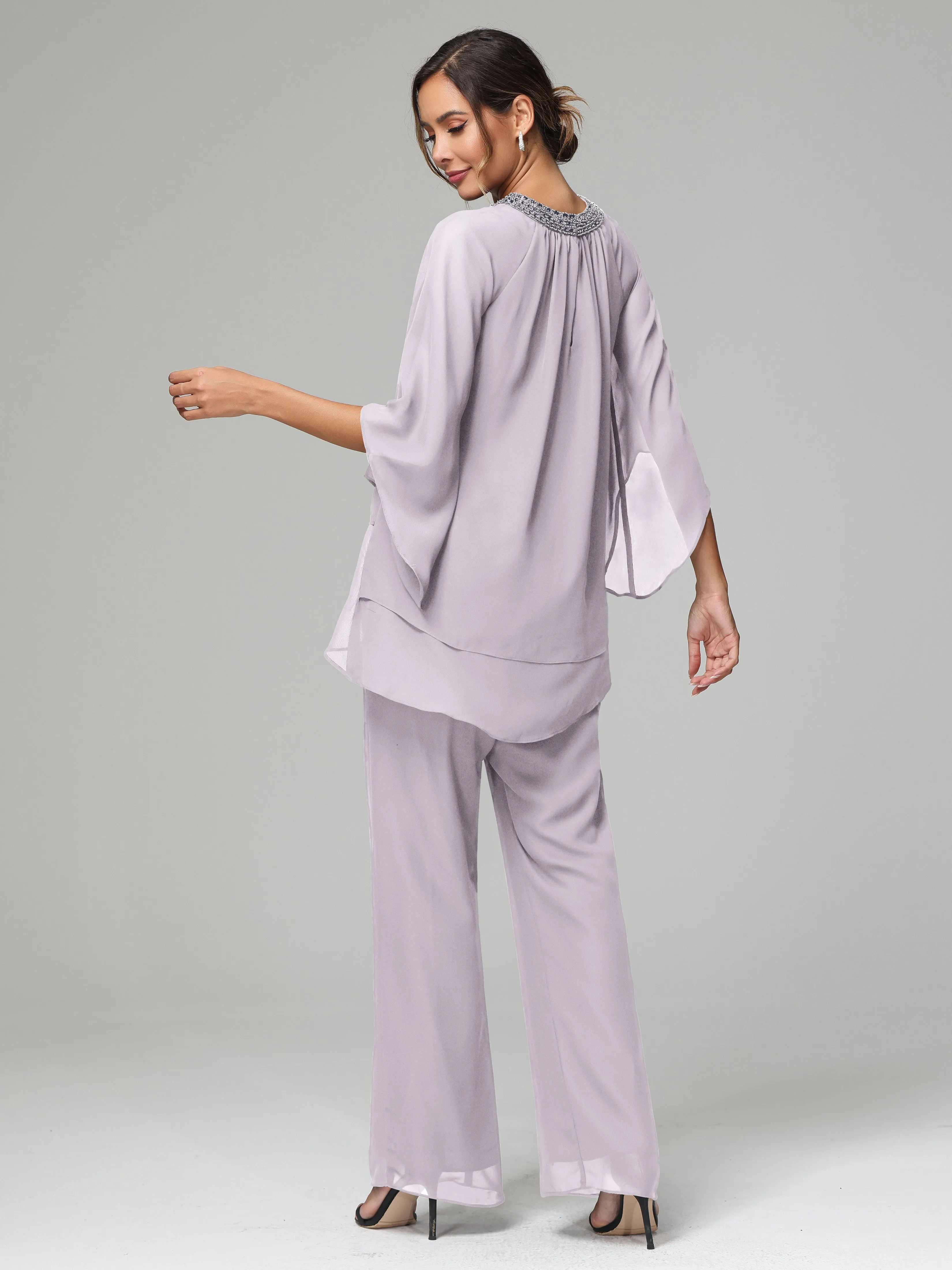 Long Sleeves Chiffon Mother Of The Bride Dress Pants Suits