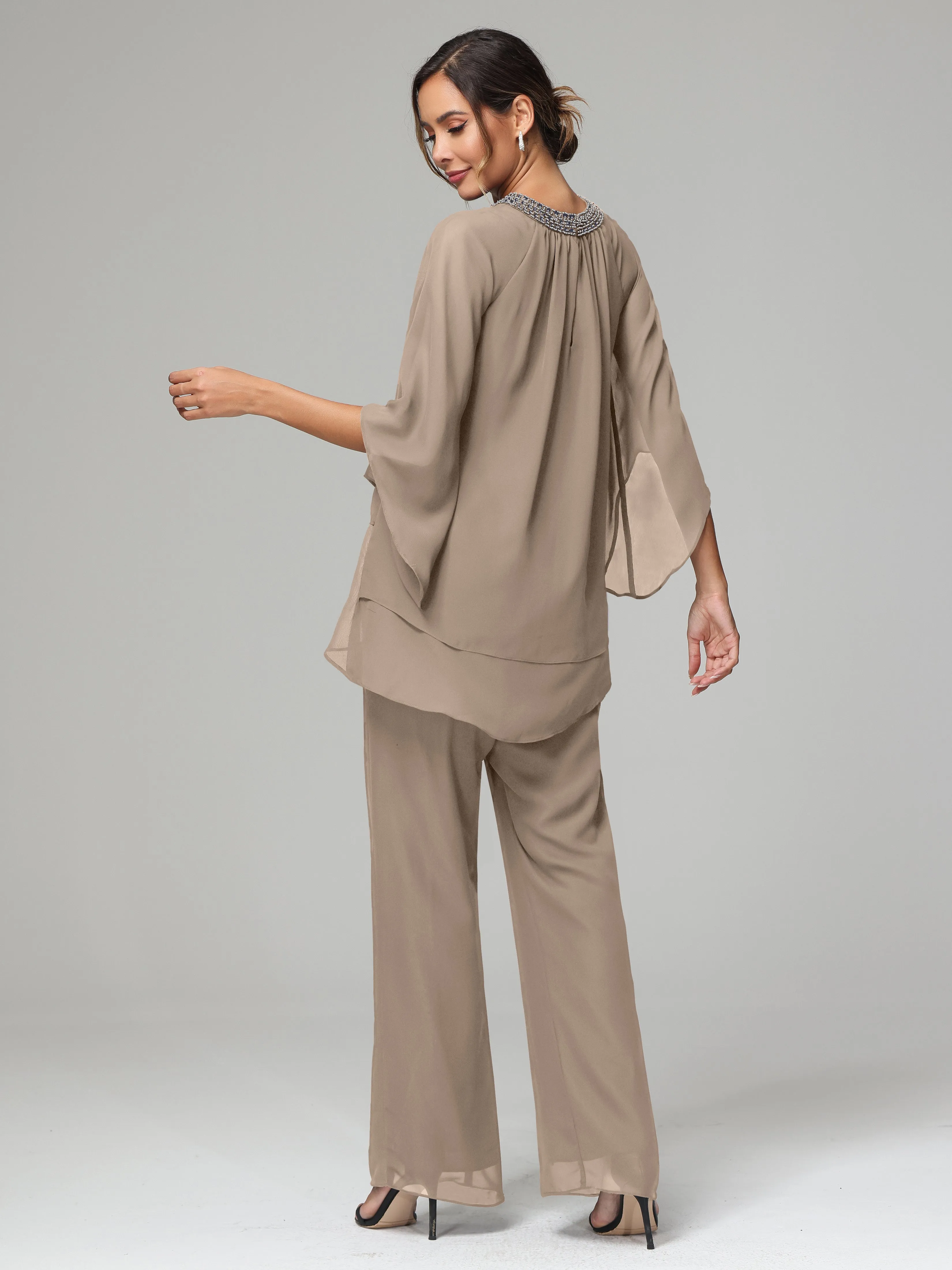 Long Sleeves Chiffon Mother Of The Bride Dress Pants Suits