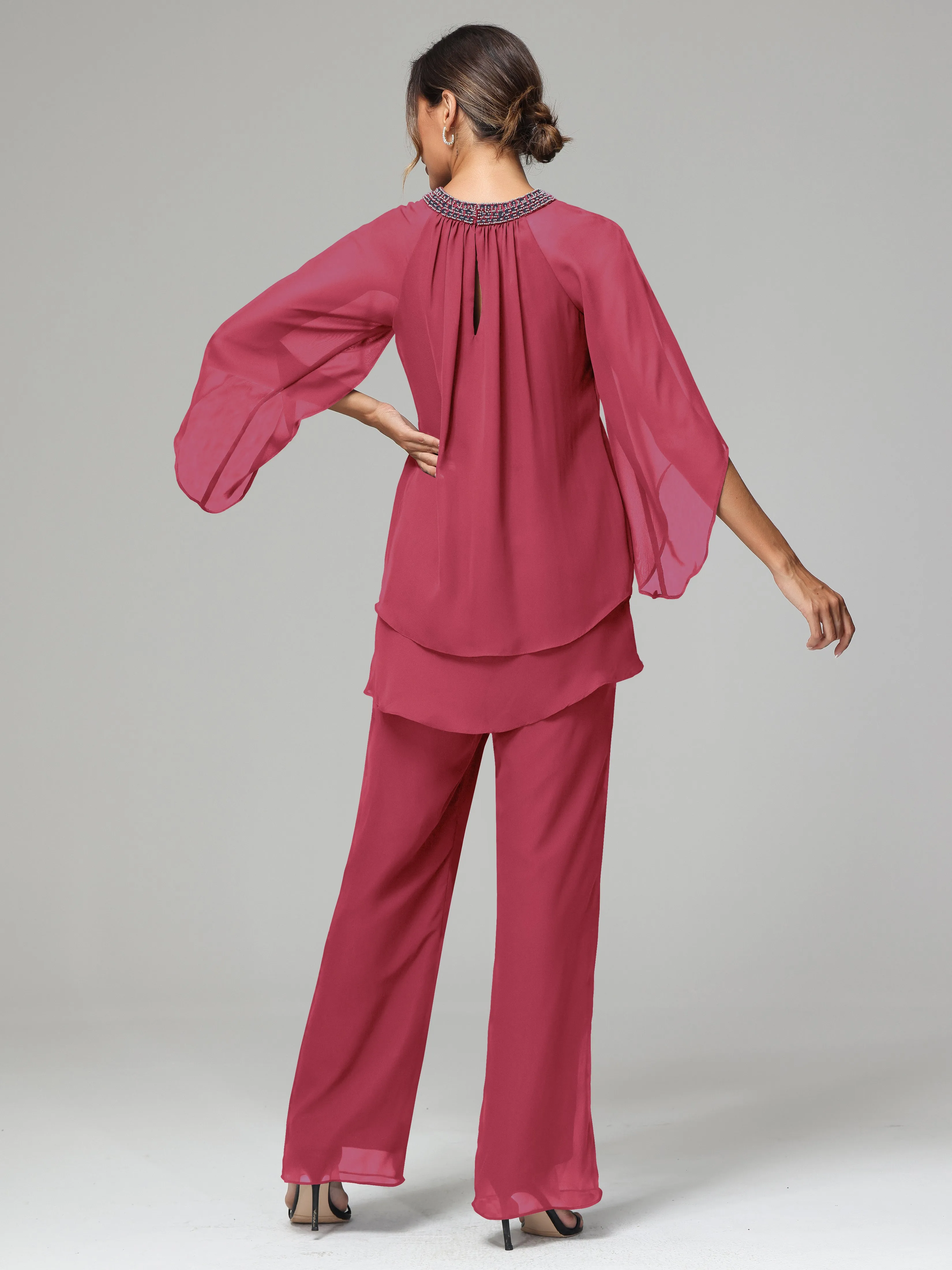 Long Sleeves Chiffon Mother Of The Bride Dress Pants Suits