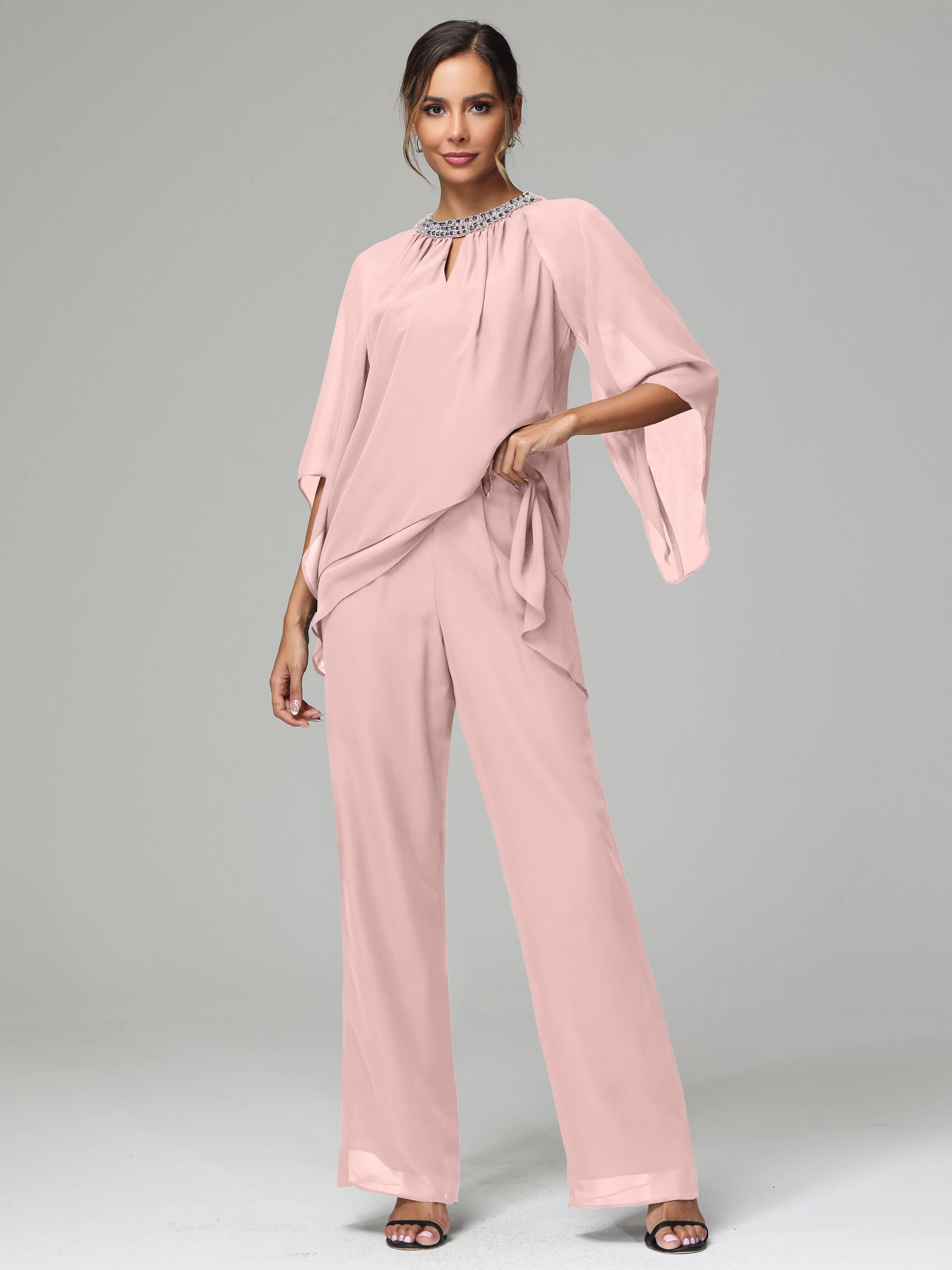 Long Sleeves Chiffon Mother Of The Bride Dress Pants Suits
