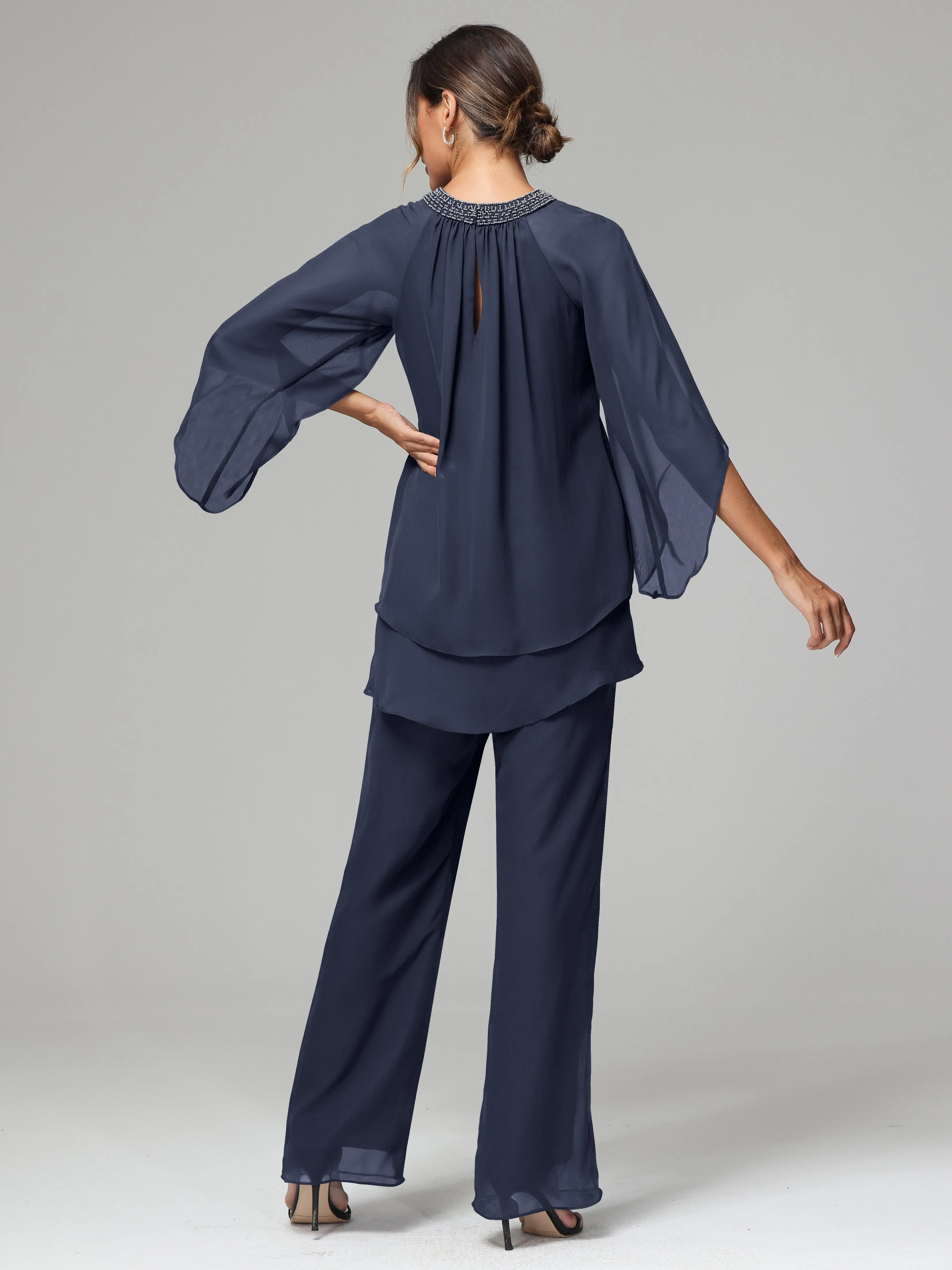 Long Sleeves Chiffon Mother Of The Bride Dress Pants Suits