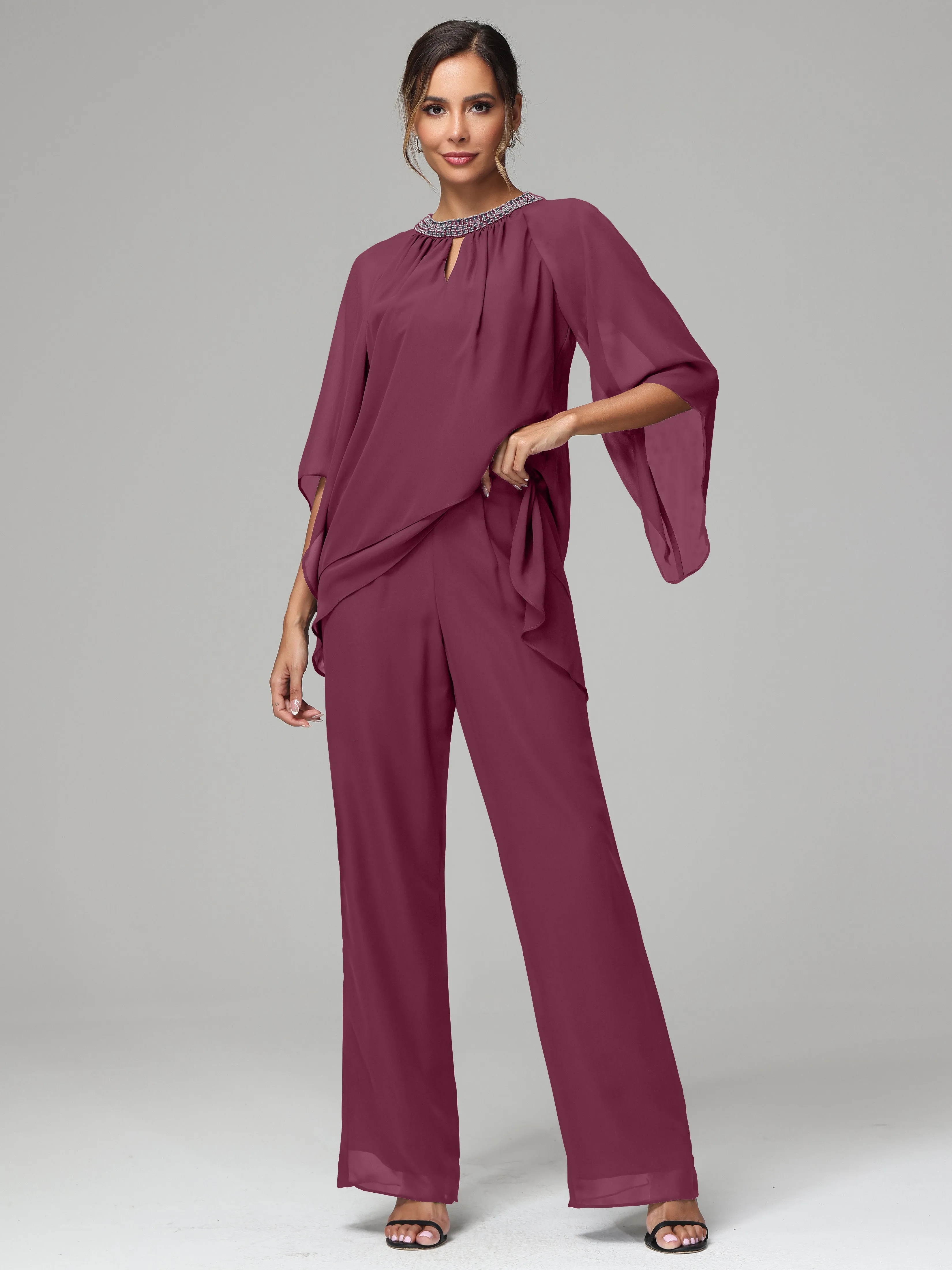 Long Sleeves Chiffon Mother Of The Bride Dress Pants Suits