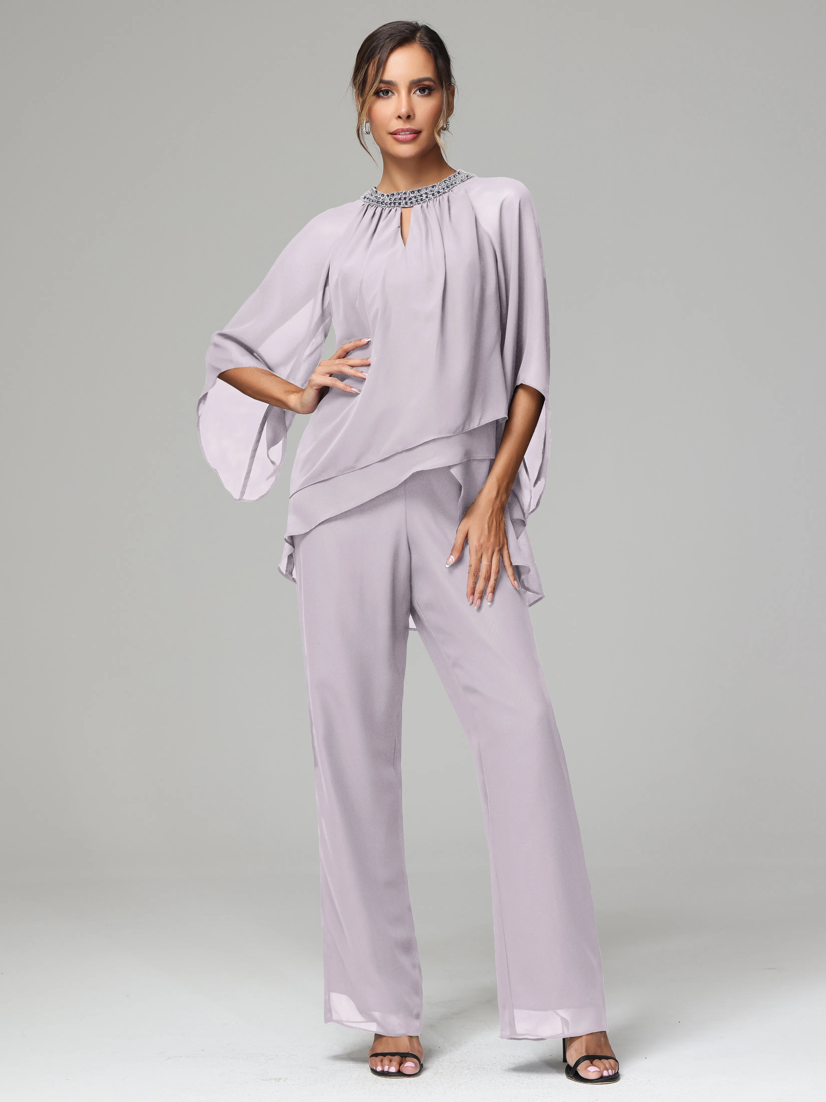 Long Sleeves Chiffon Mother Of The Bride Dress Pants Suits