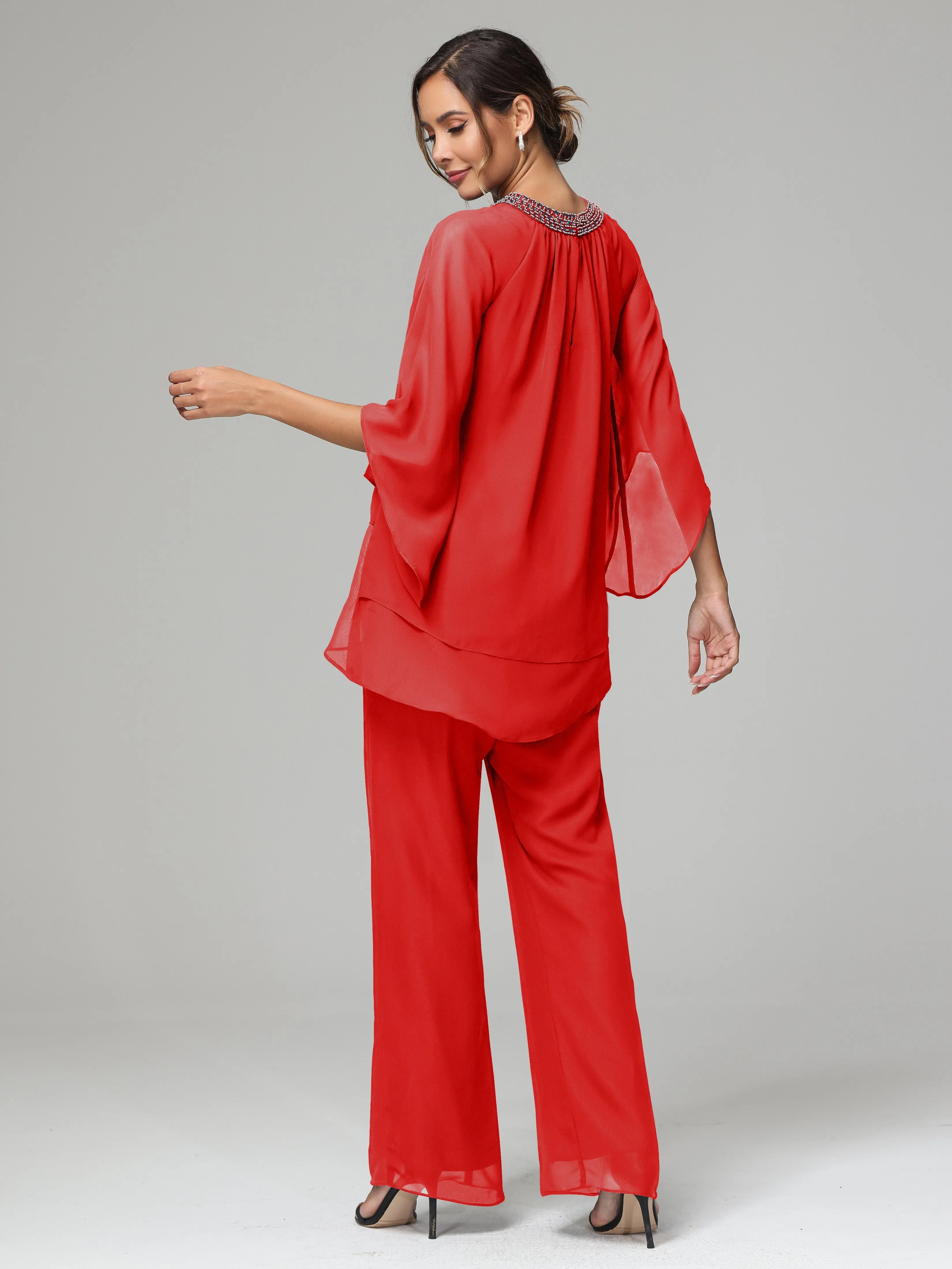 Long Sleeves Chiffon Mother Of The Bride Dress Pants Suits