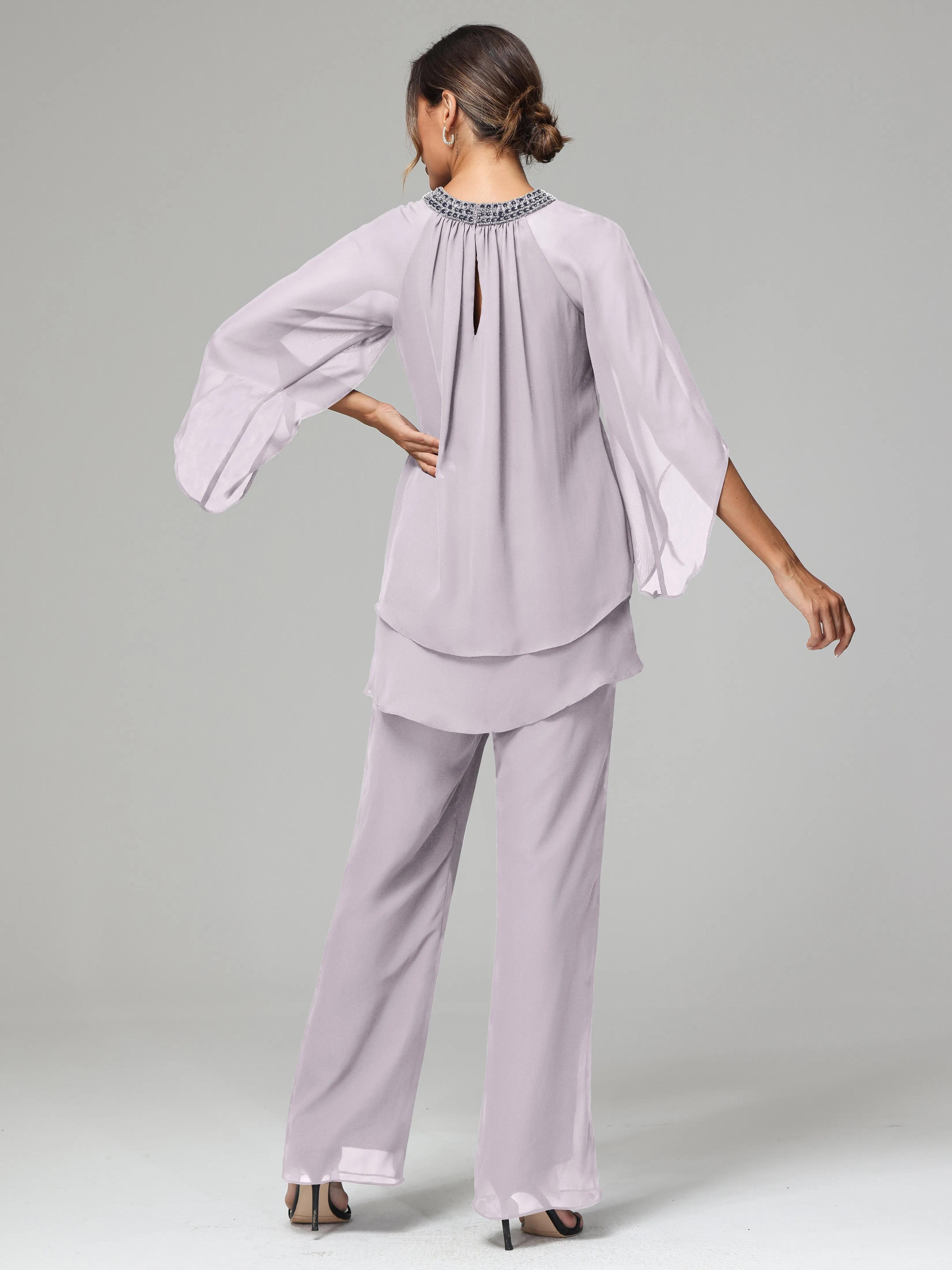 Long Sleeves Chiffon Mother Of The Bride Dress Pants Suits