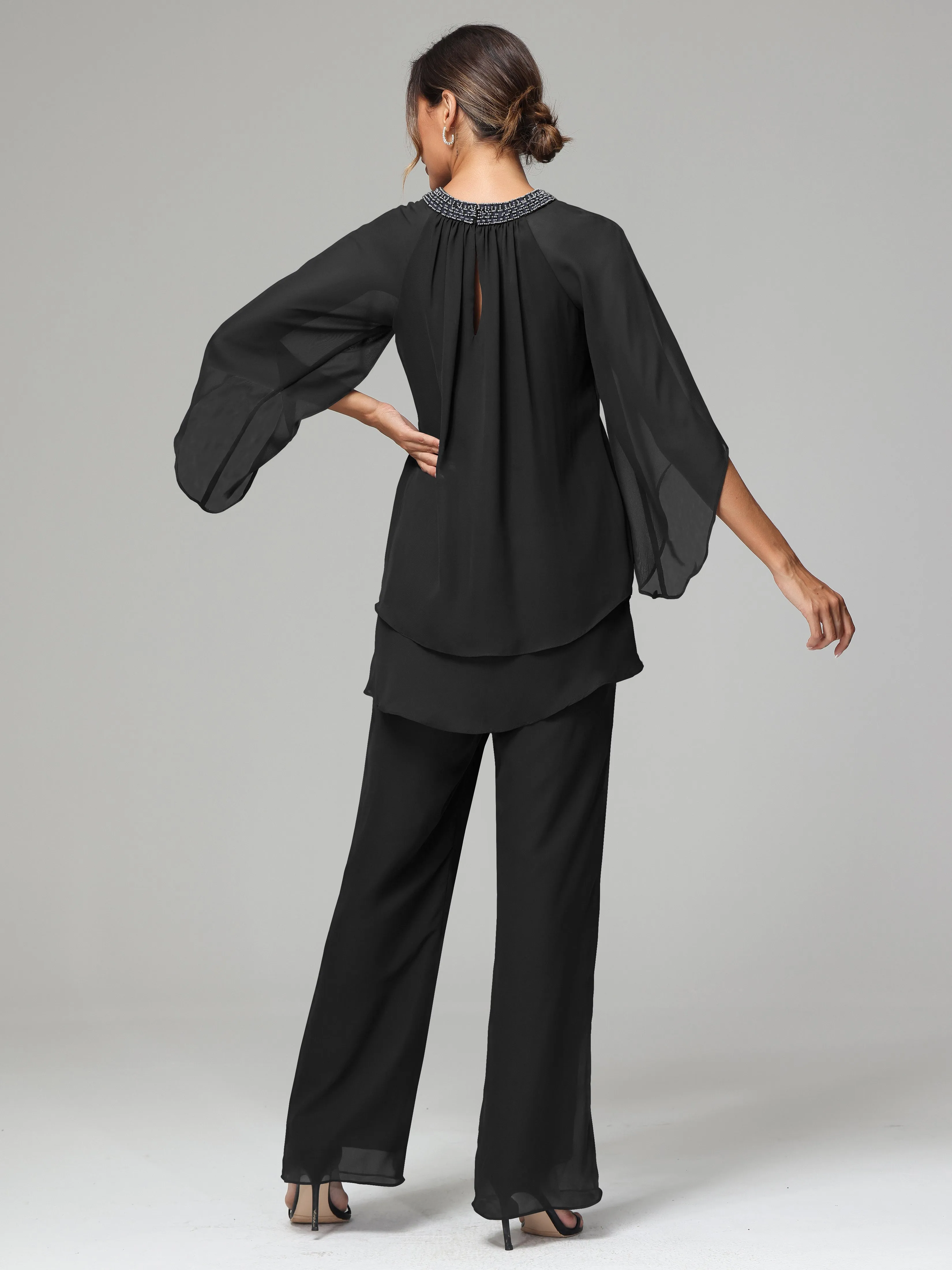 Long Sleeves Chiffon Mother Of The Bride Dress Pants Suits