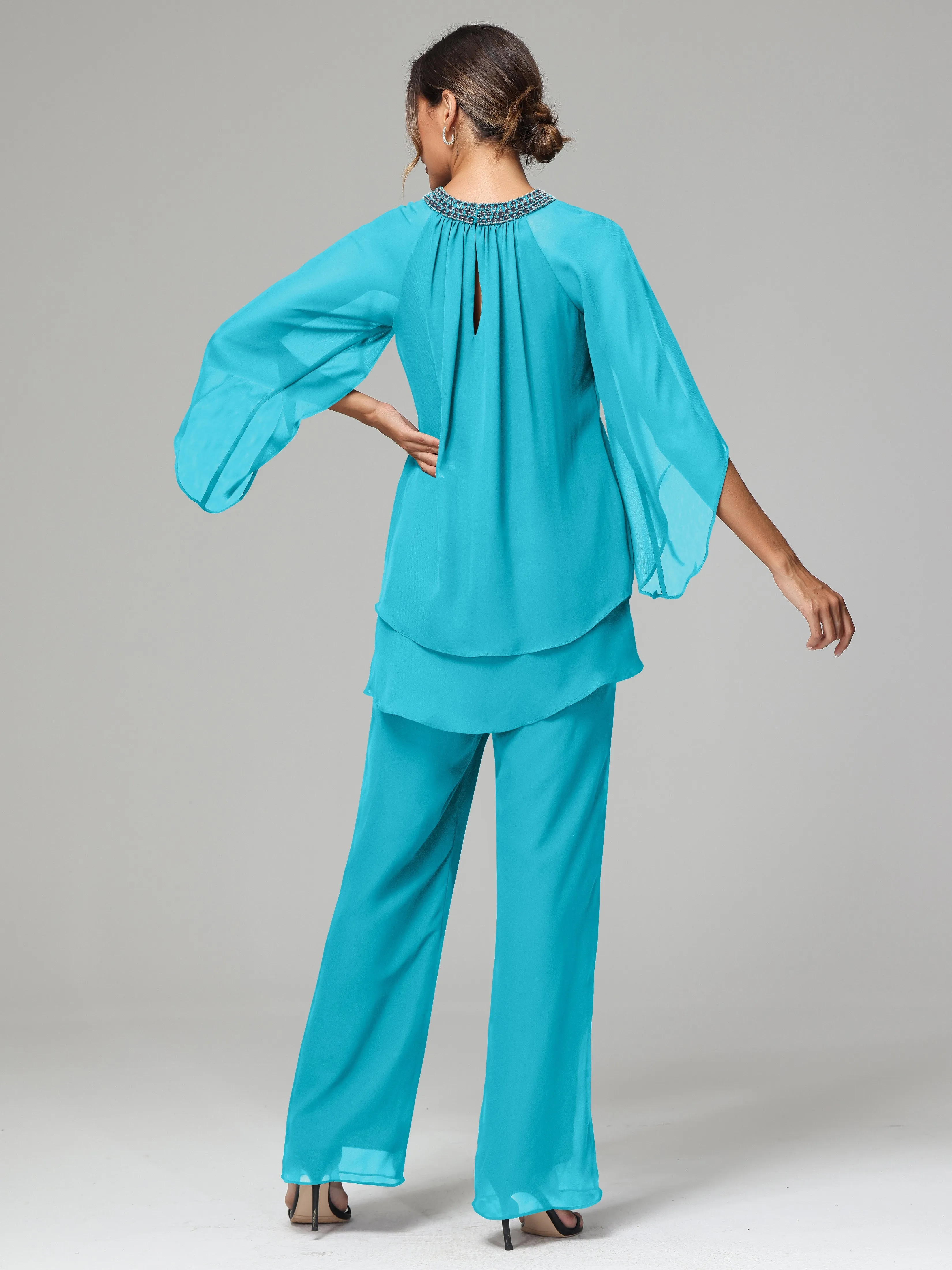 Long Sleeves Chiffon Mother Of The Bride Dress Pants Suits