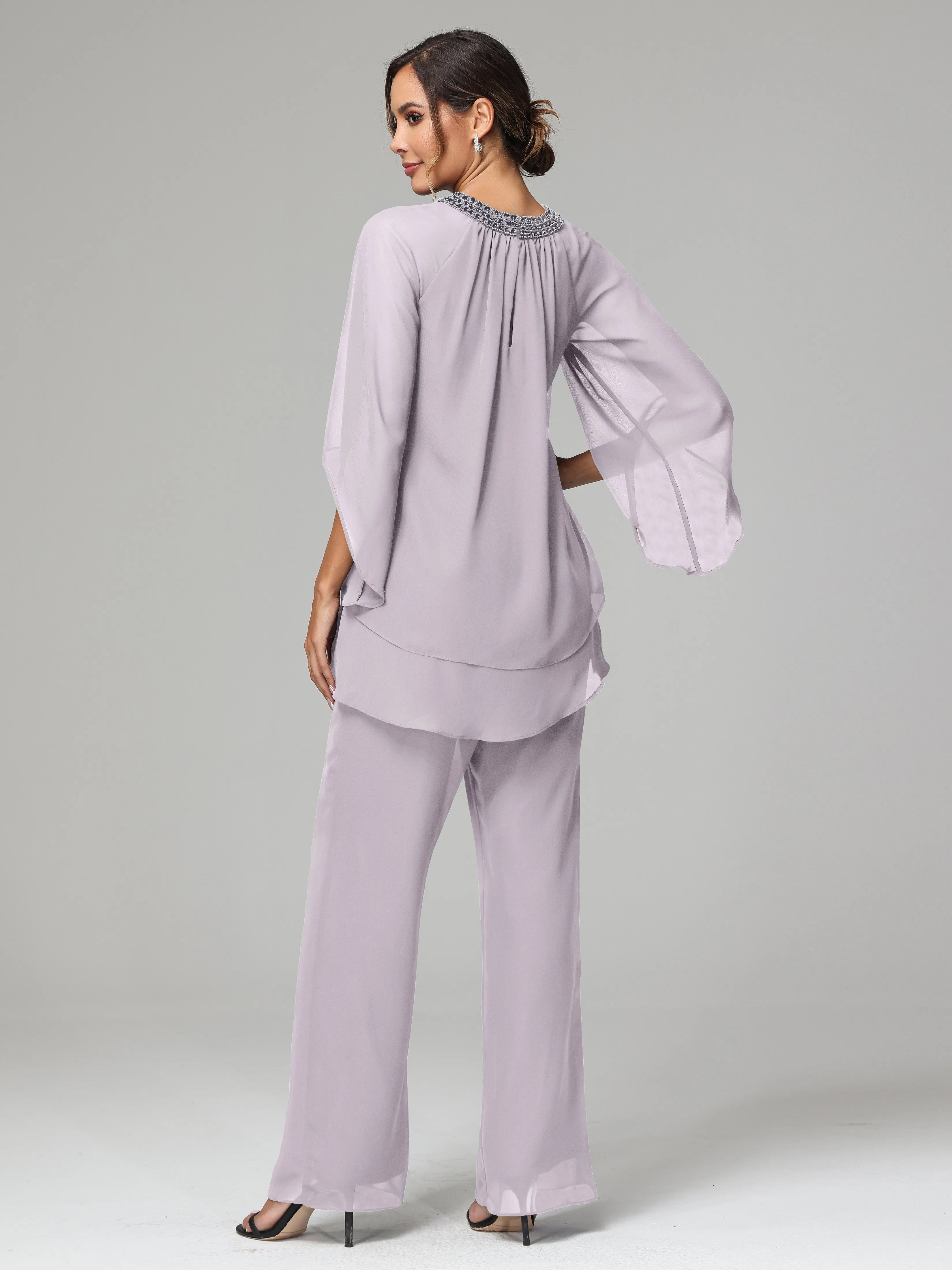 Long Sleeves Chiffon Mother Of The Bride Dress Pants Suits