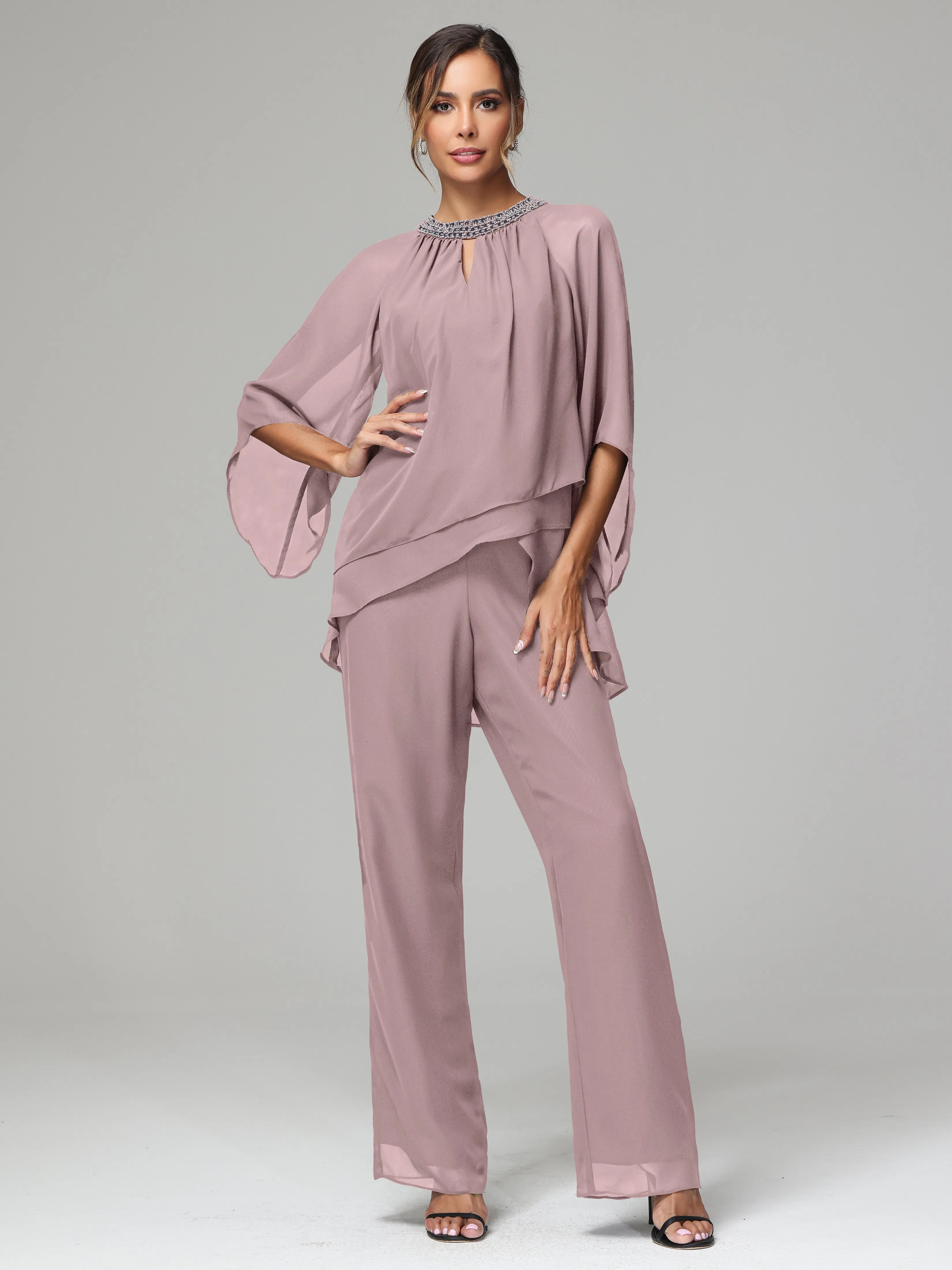Long Sleeves Chiffon Mother Of The Bride Dress Pants Suits