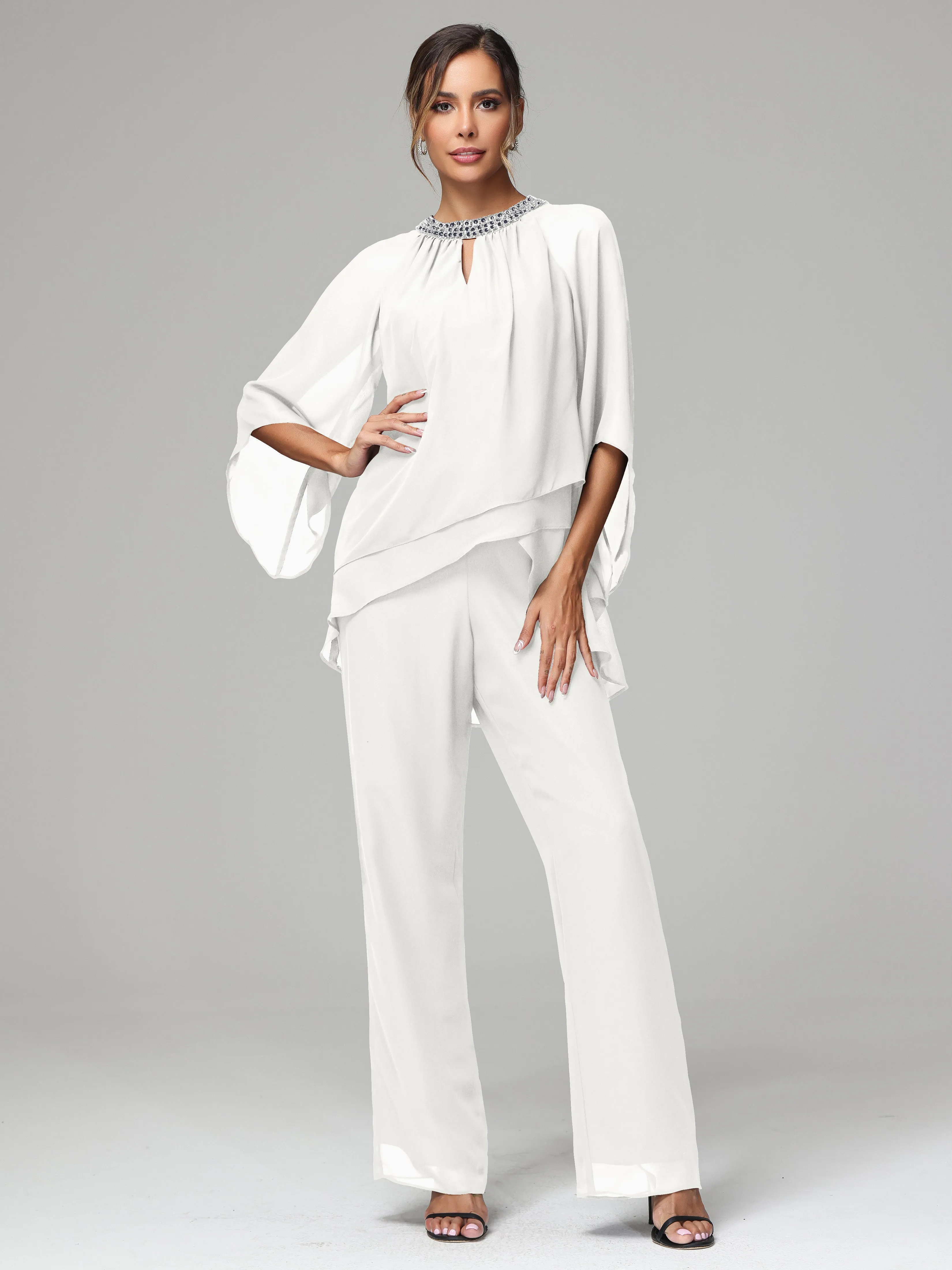 Long Sleeves Chiffon Mother Of The Bride Dress Pants Suits