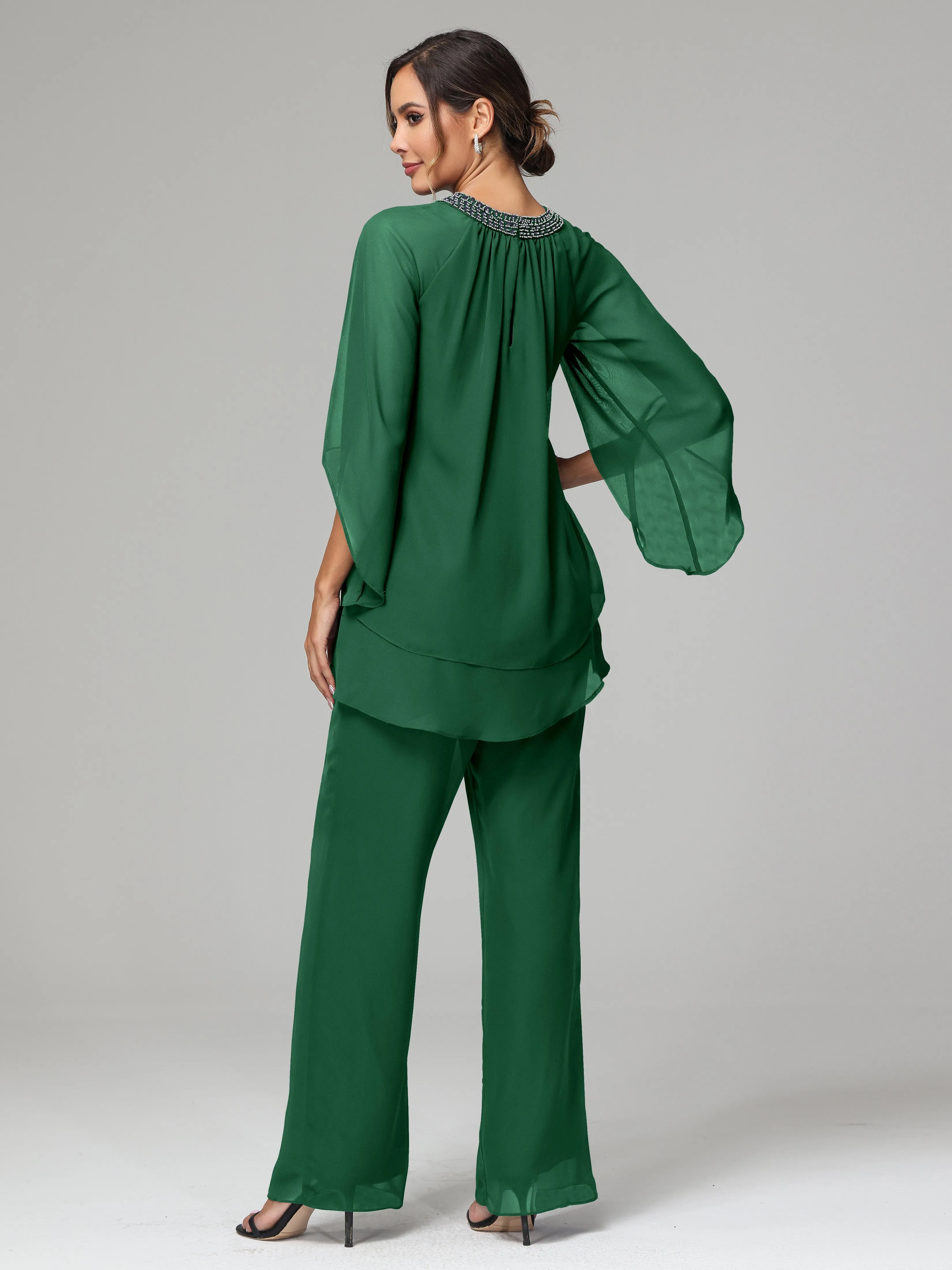 Long Sleeves Chiffon Mother Of The Bride Dress Pants Suits
