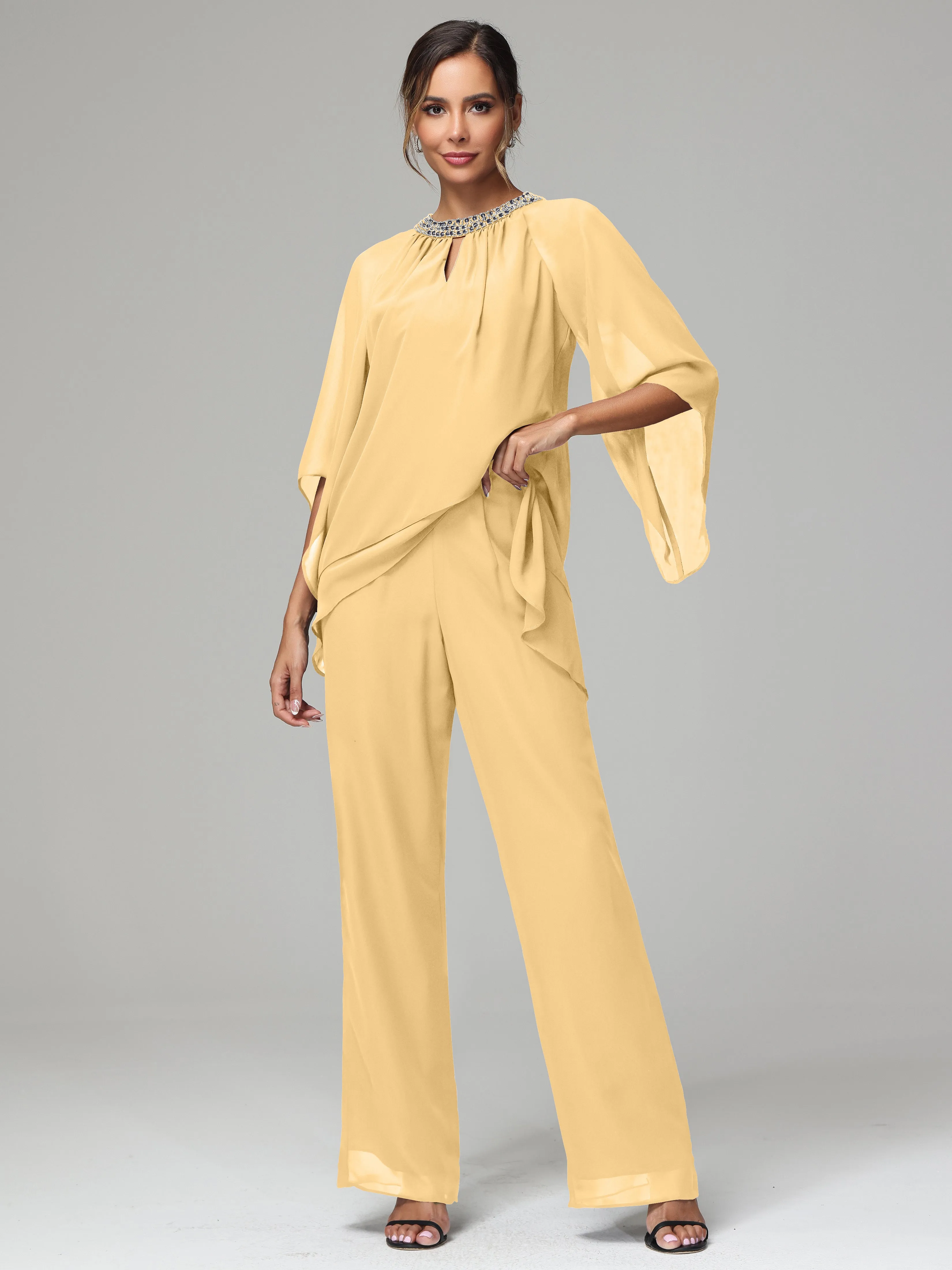Long Sleeves Chiffon Mother Of The Bride Dress Pants Suits