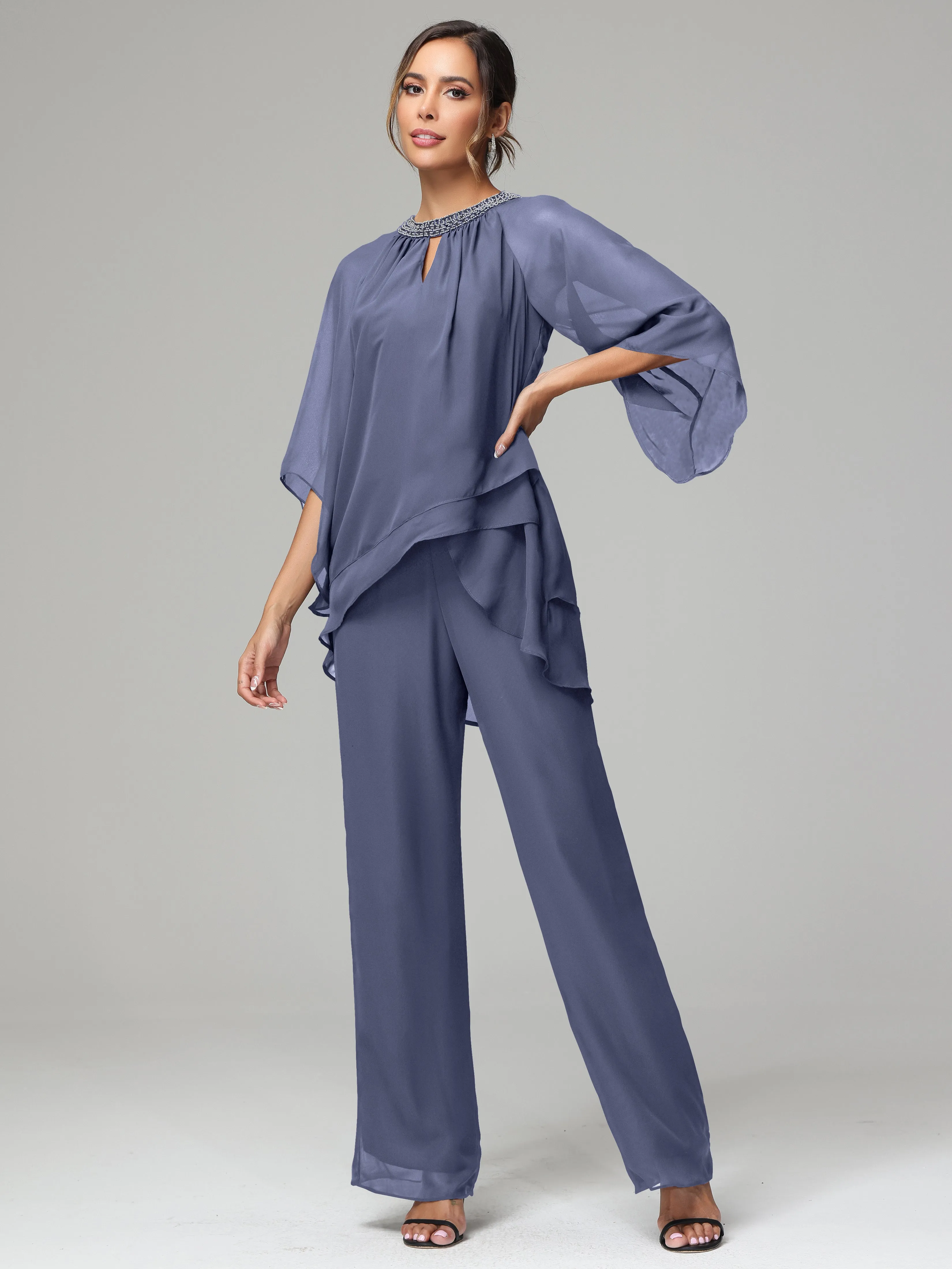 Long Sleeves Chiffon Mother Of The Bride Dress Pants Suits
