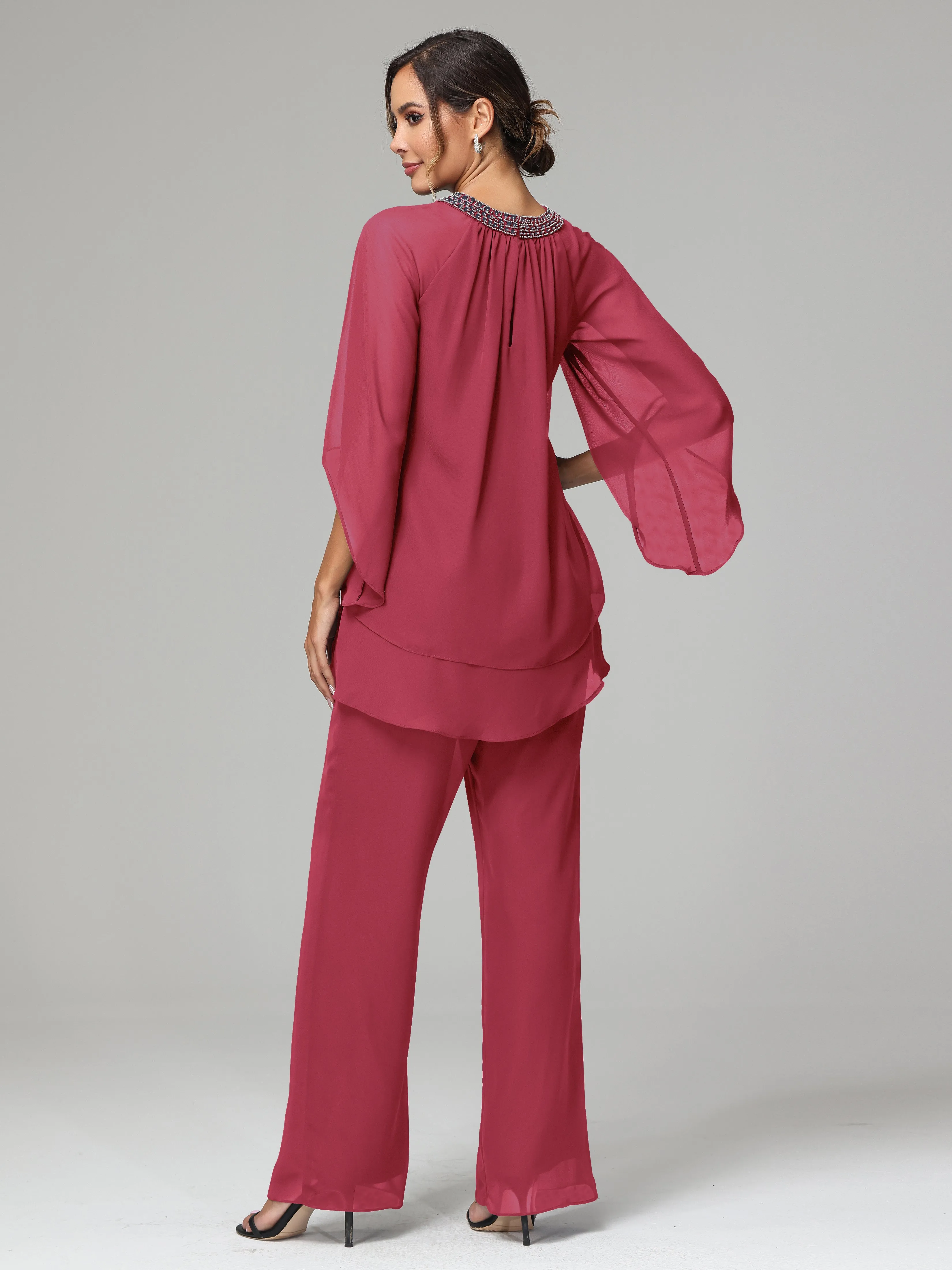 Long Sleeves Chiffon Mother Of The Bride Dress Pants Suits