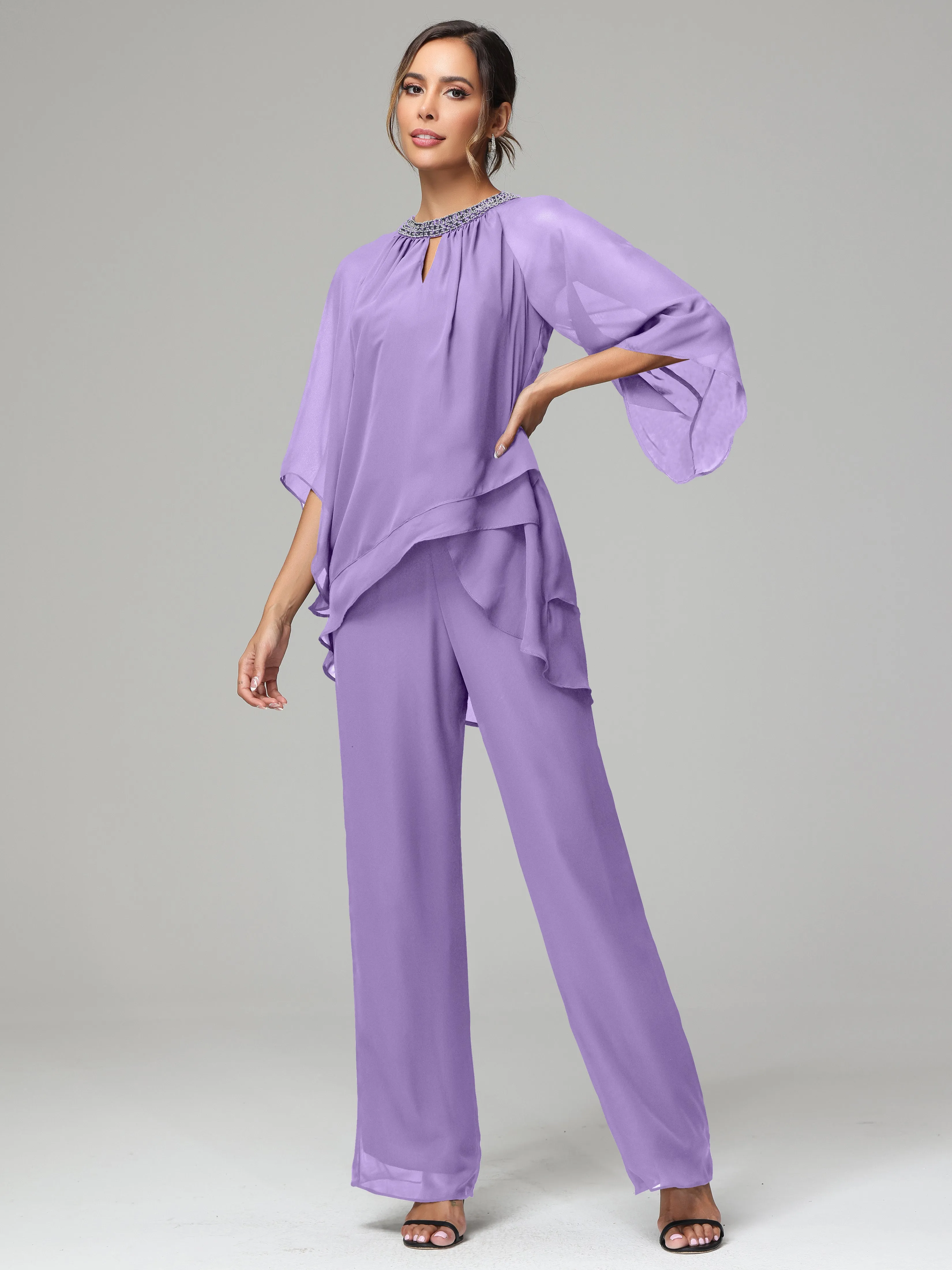 Long Sleeves Chiffon Mother Of The Bride Dress Pants Suits